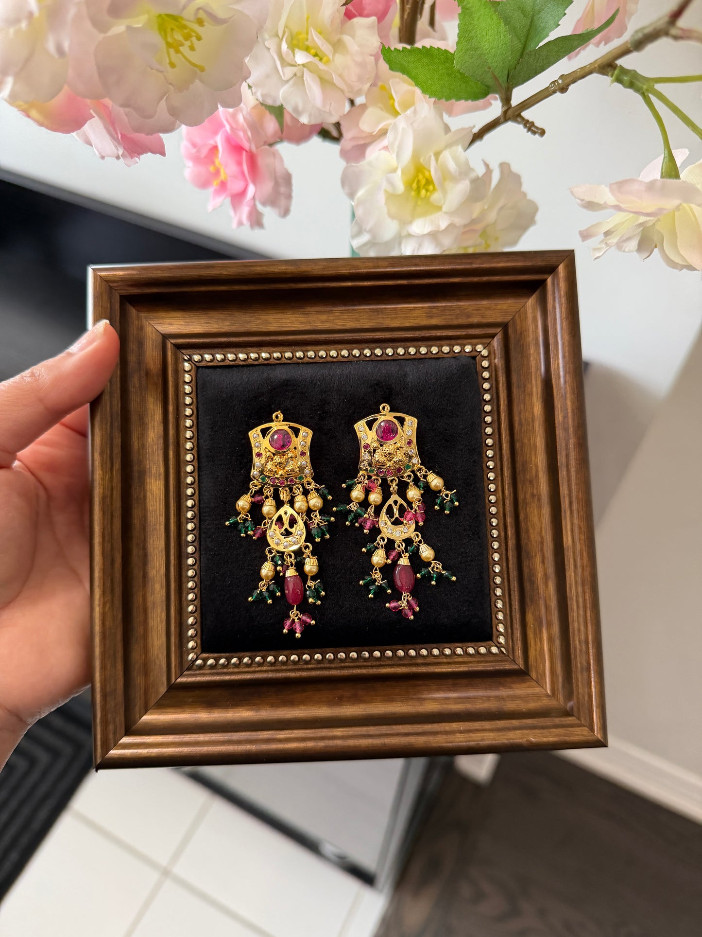 Simrat One Gram Gold Plated Jadau Earrings (Multi)