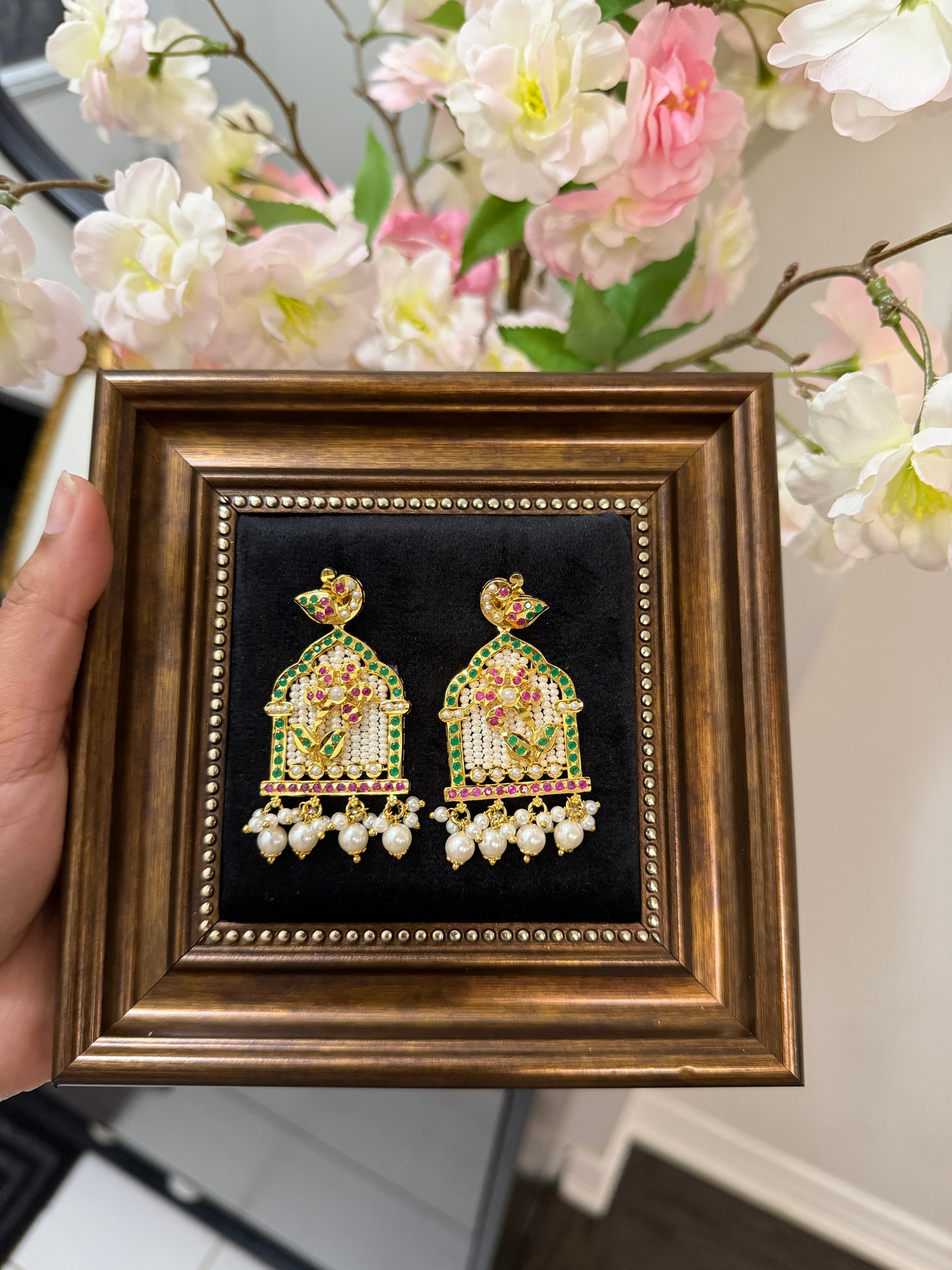 Simik One Gram Gold Plated Jadau Earrings