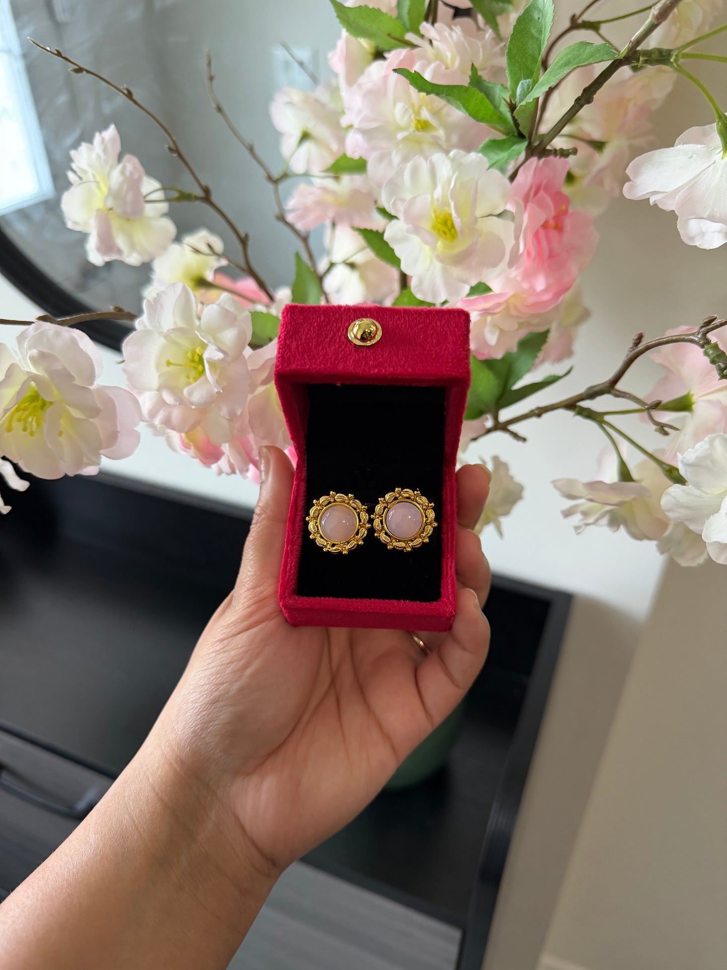 Dilman One Gram Gold Plated Studs (Pink)