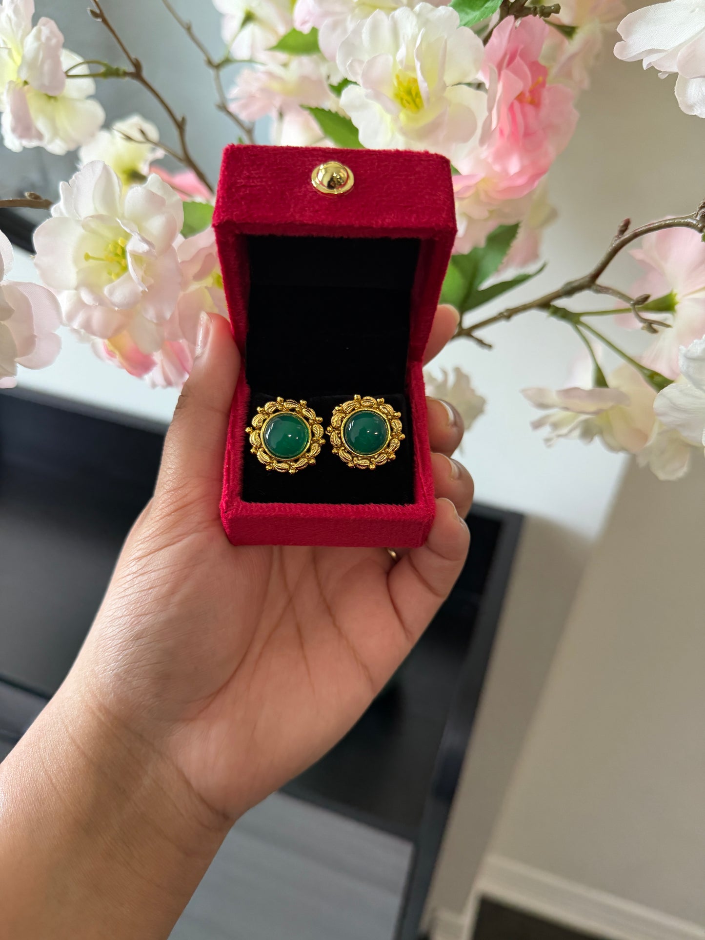 Dilman One Gram Gold Plated Studs (Green)