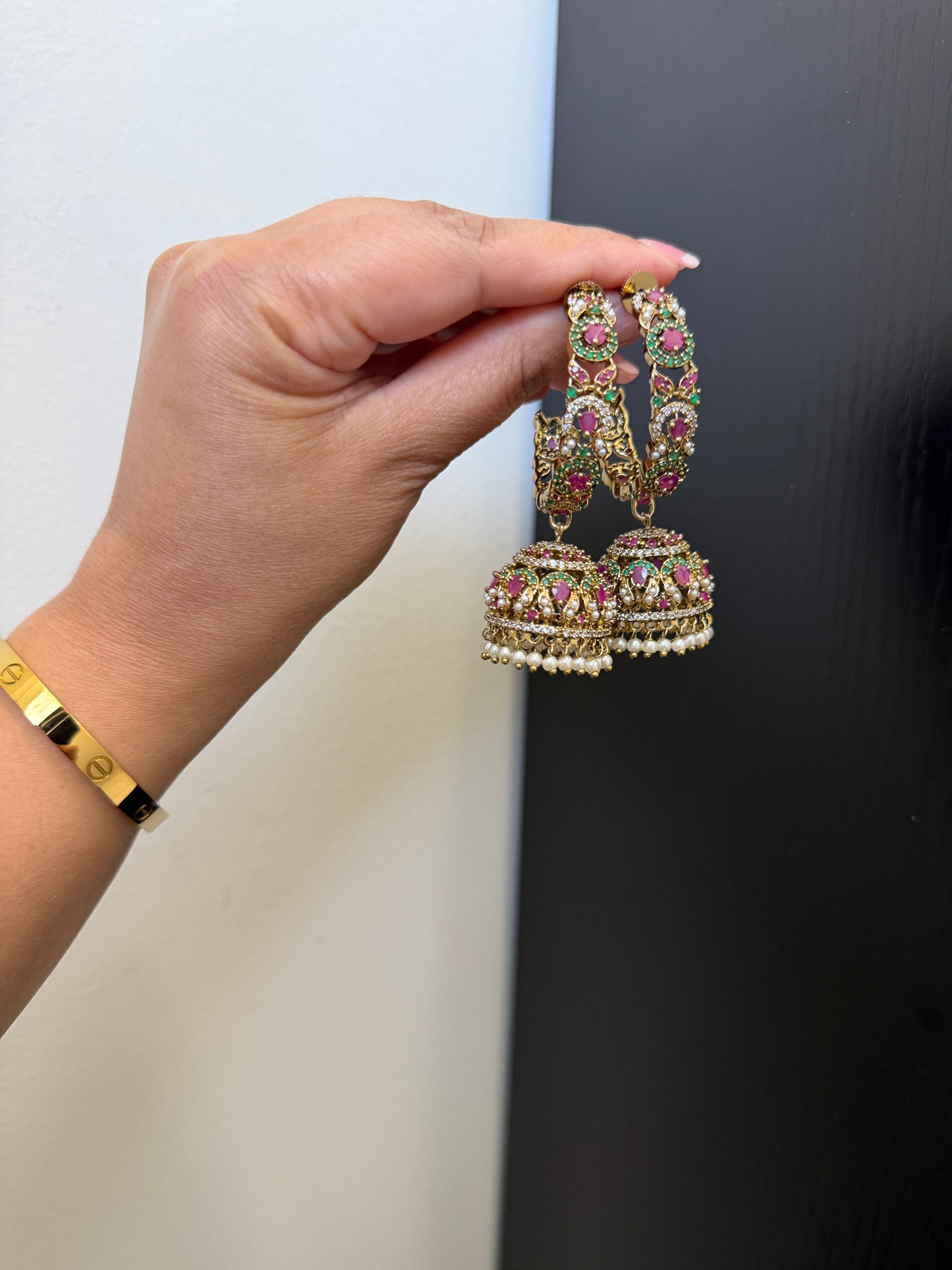 Sehreet Statement Jadau Earrings (Ruby & Green)