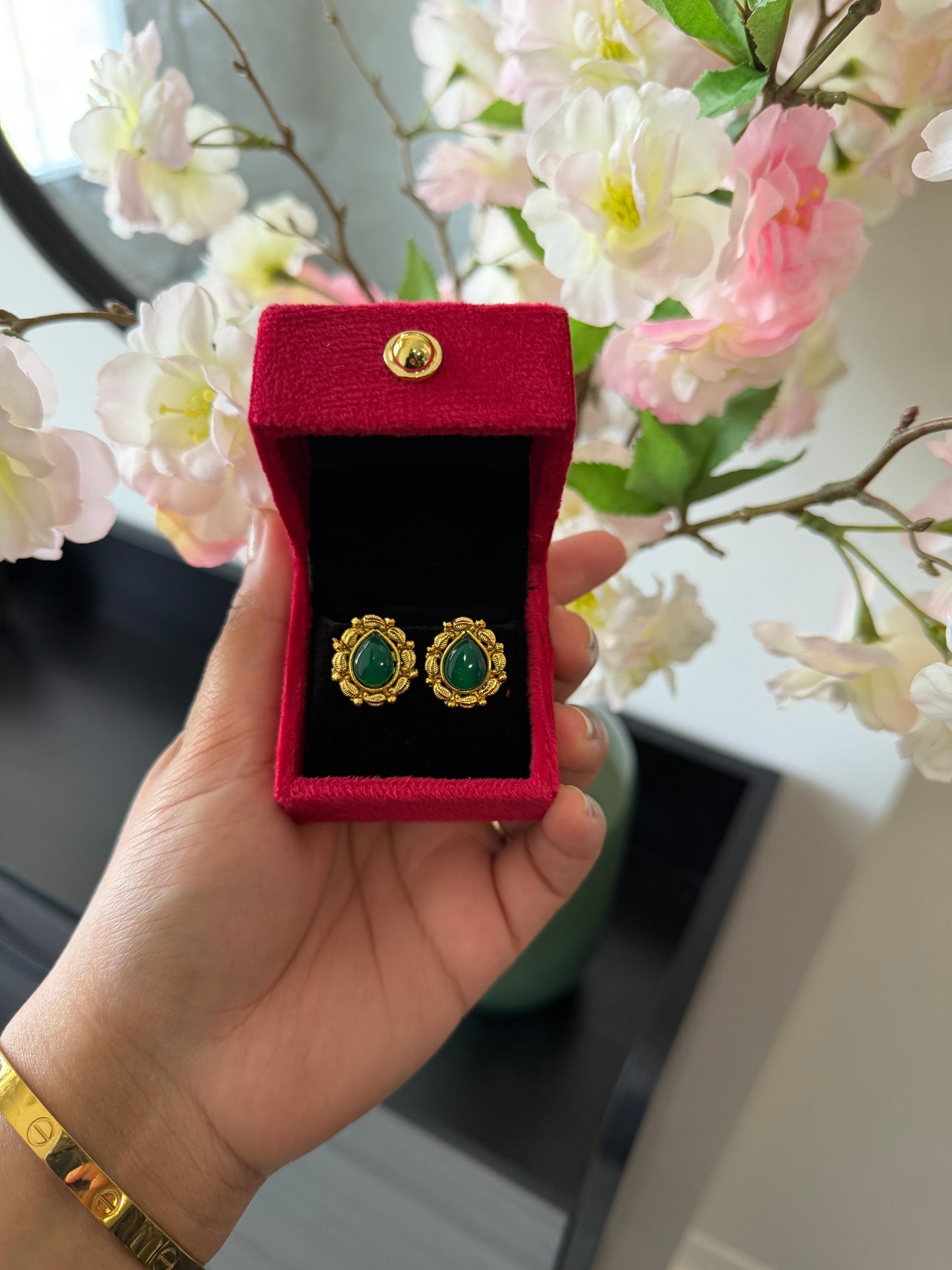 Gurnoor One Gram Gold Plated Studs (Green)