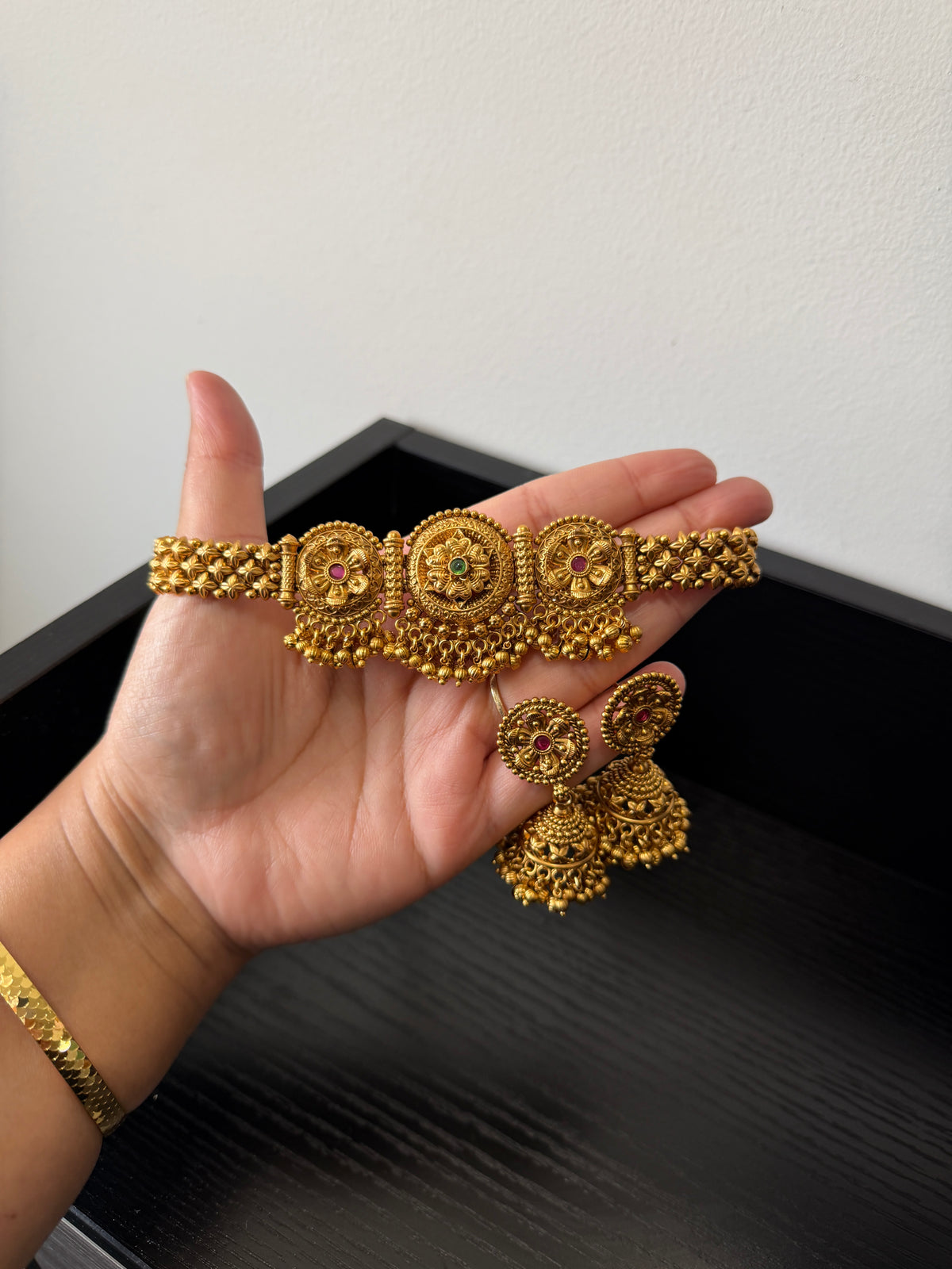 Upinder Micro Gold Plated Set (Ruby&Green)