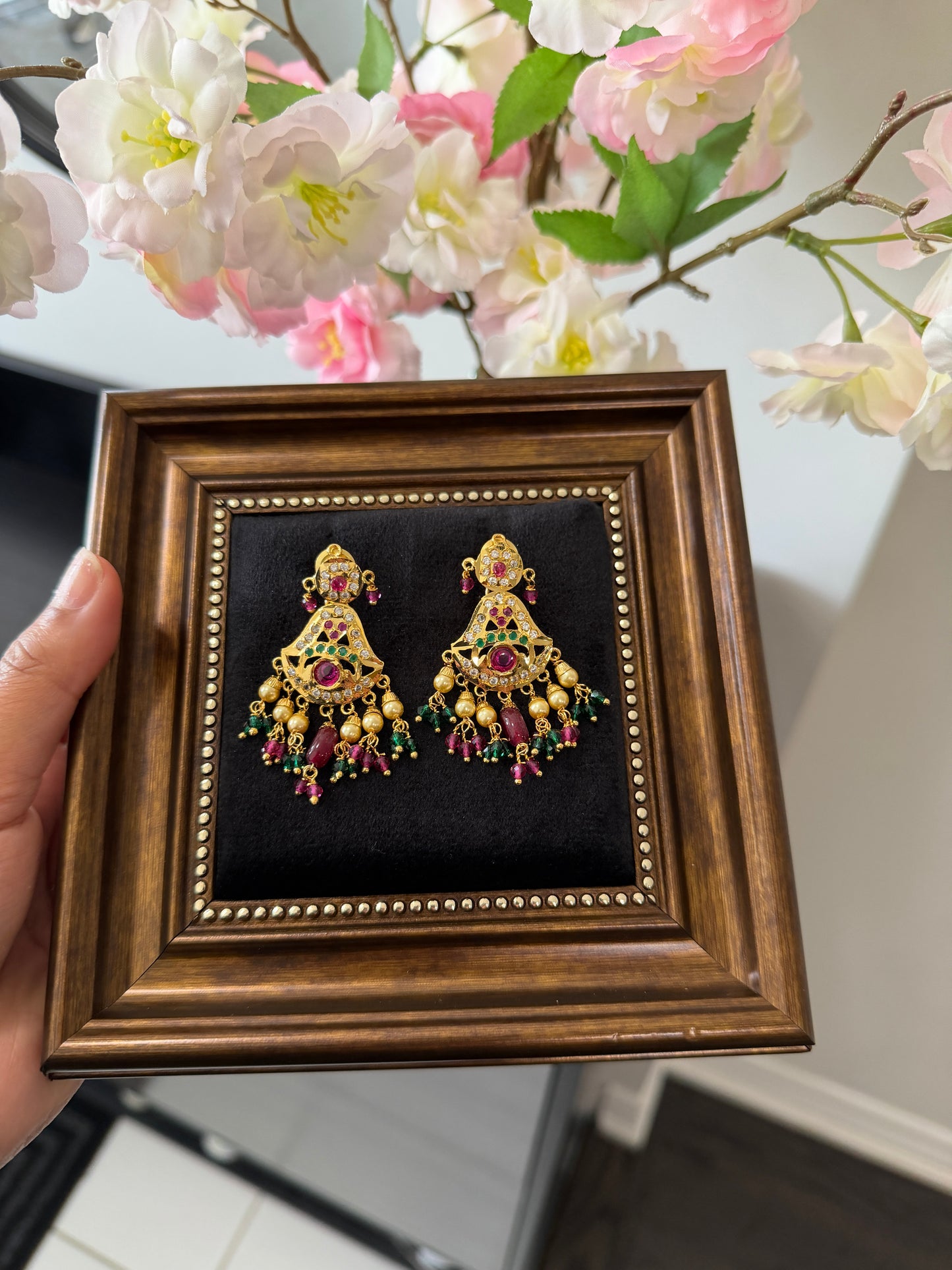 Simranjit One Gram Gold Plated Jadau Earrings (Ruby&Green)