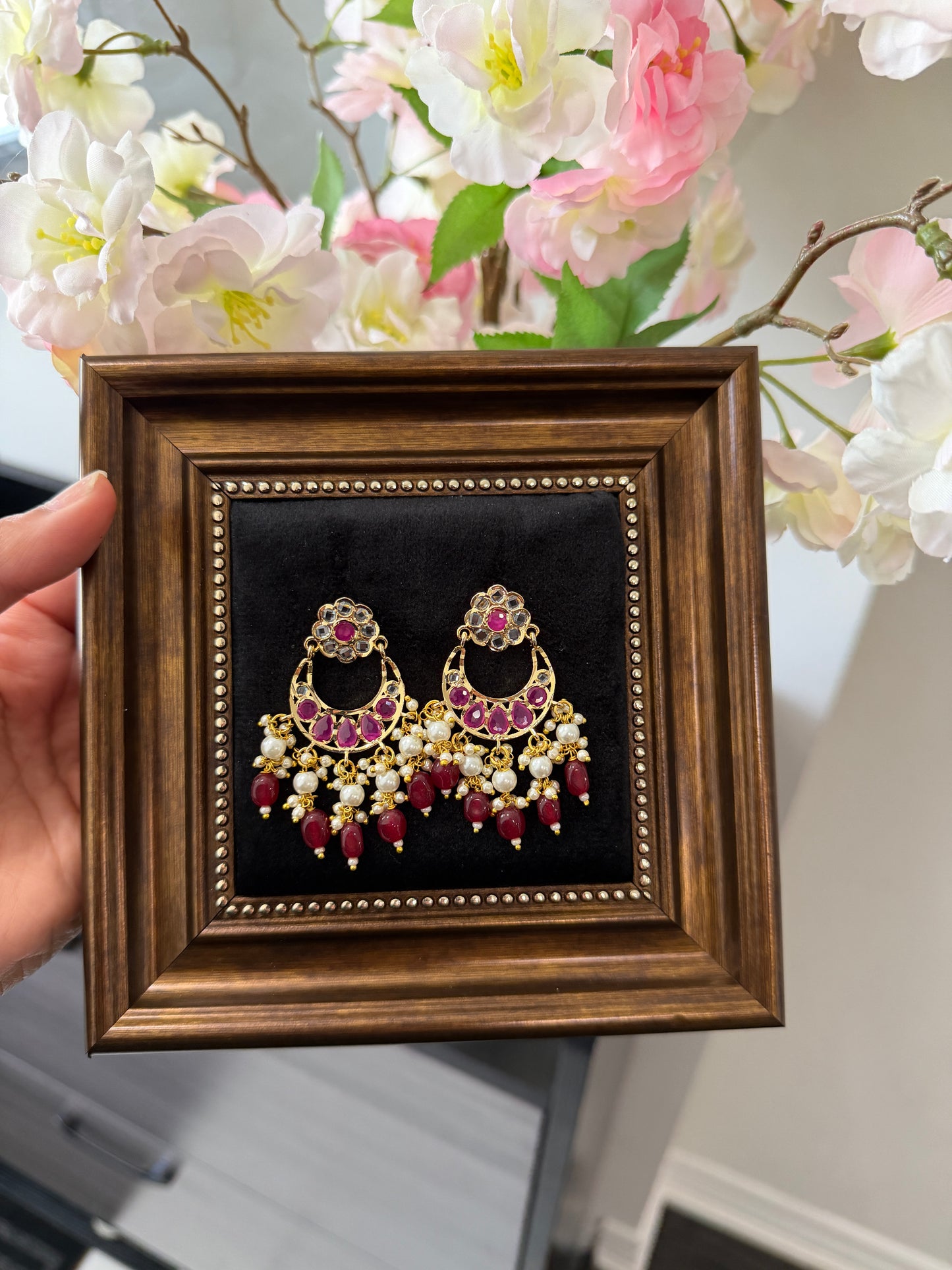 Japneet One Gram Gold Plated Jadau Earrings (Ruby)