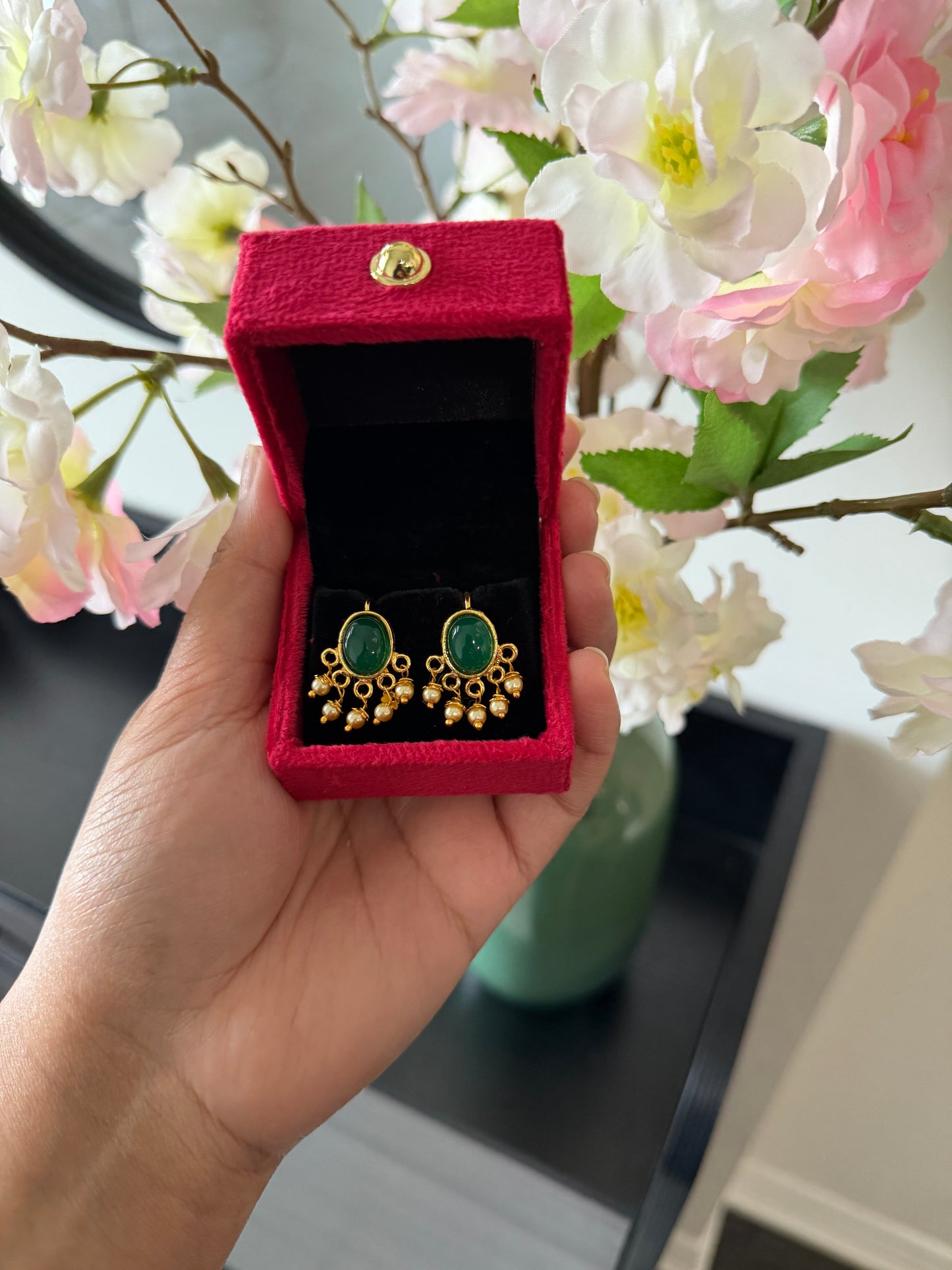 Neet One Gram Gold Plated Earrings (Green)