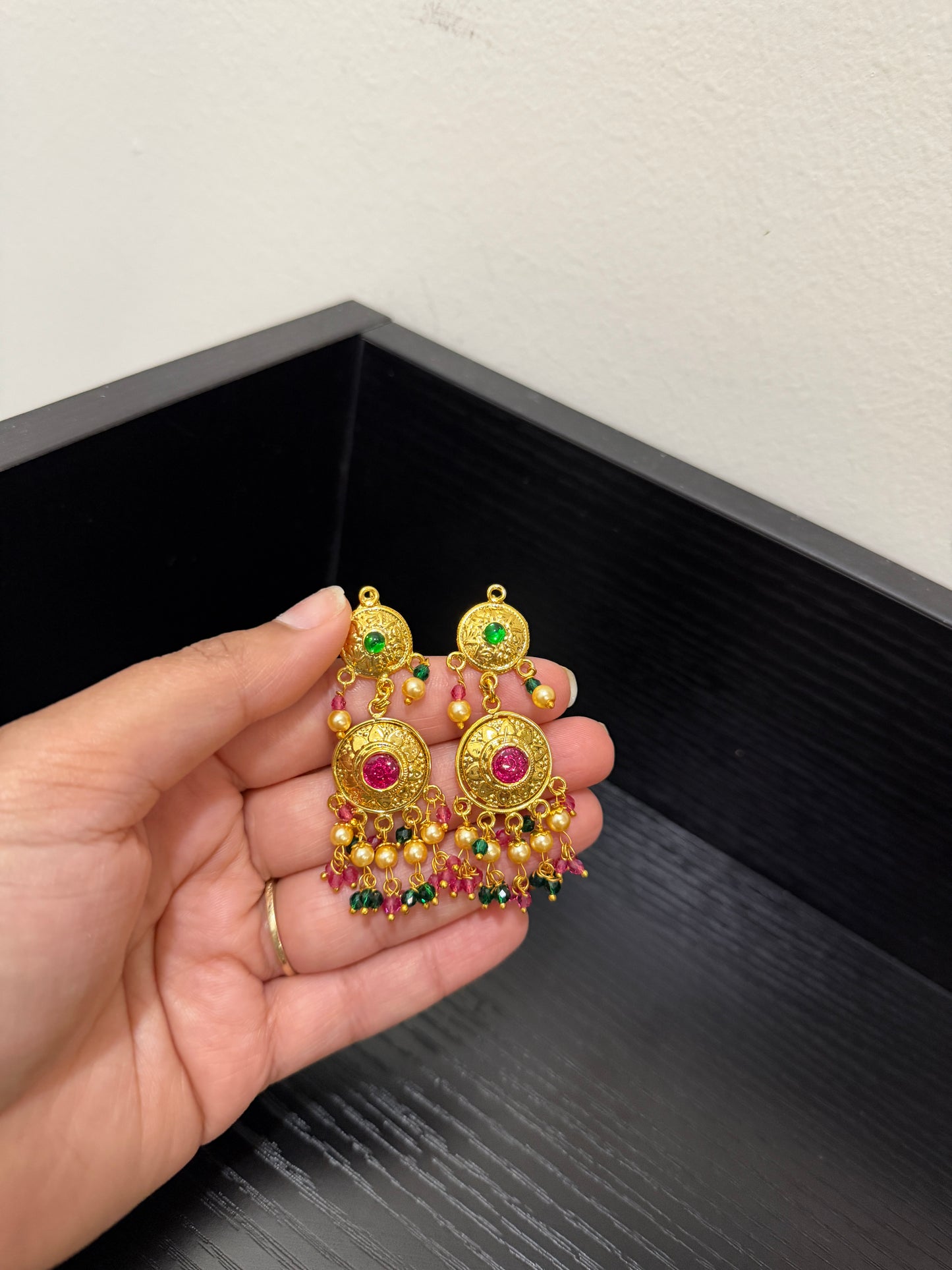 Karanvir Real Look Earrings (Ruby&Green)