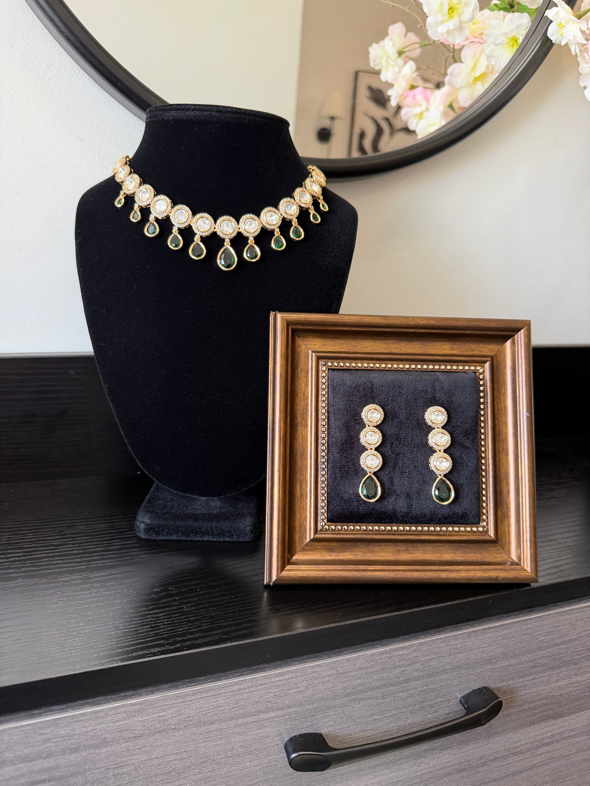 Ikra Kundan Gold Plated Set (Green)