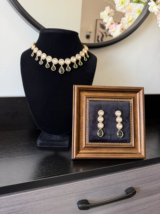 Ikra Kundan Gold Plated Set (Green)