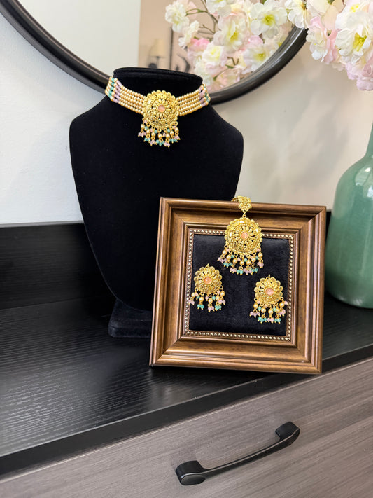 Dilraj Punjabi Traditional Look Set (Pink&Ferozi)