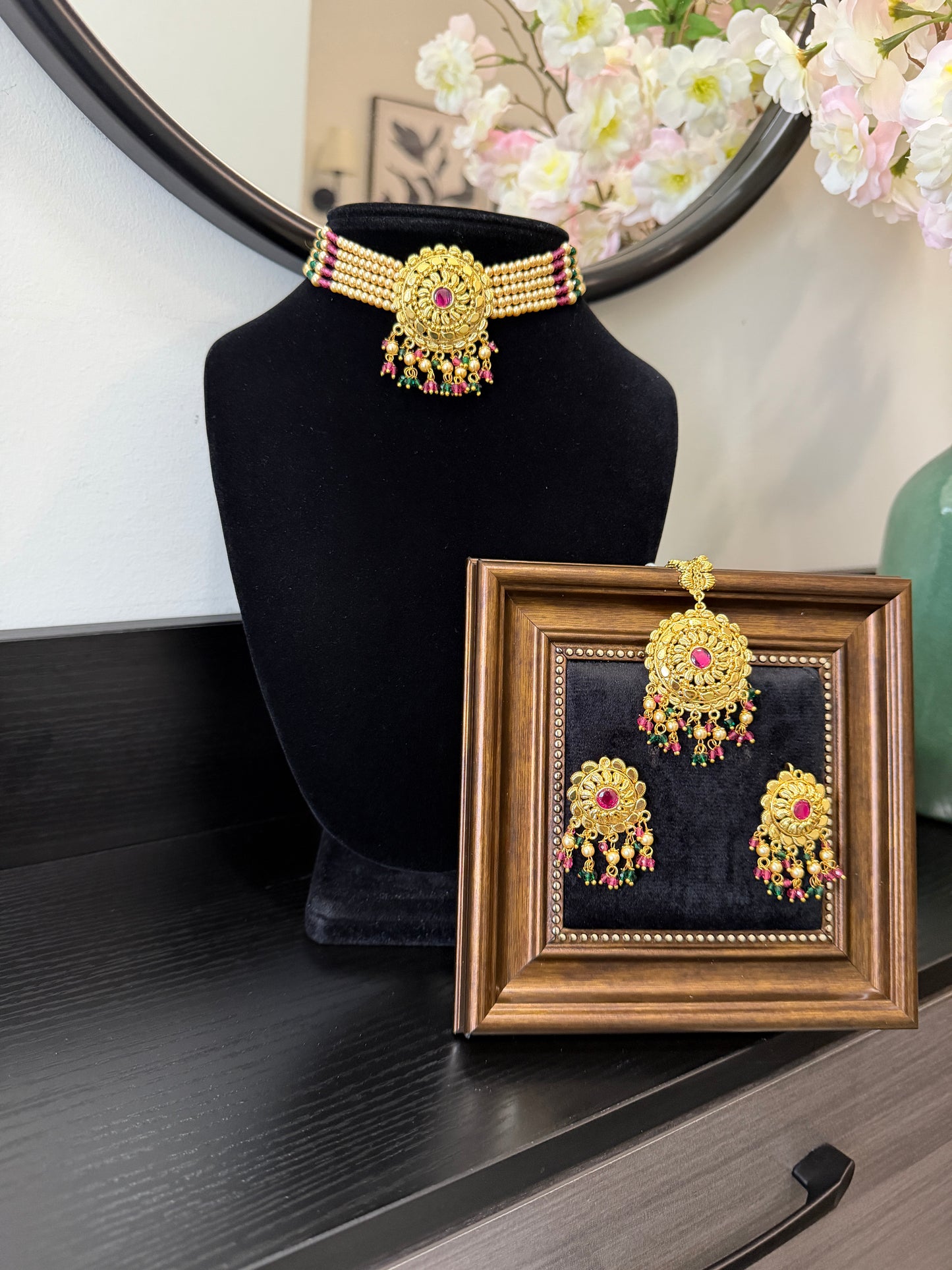 Dilraj Punjabi Traditional Look Set (Ruby & Green)