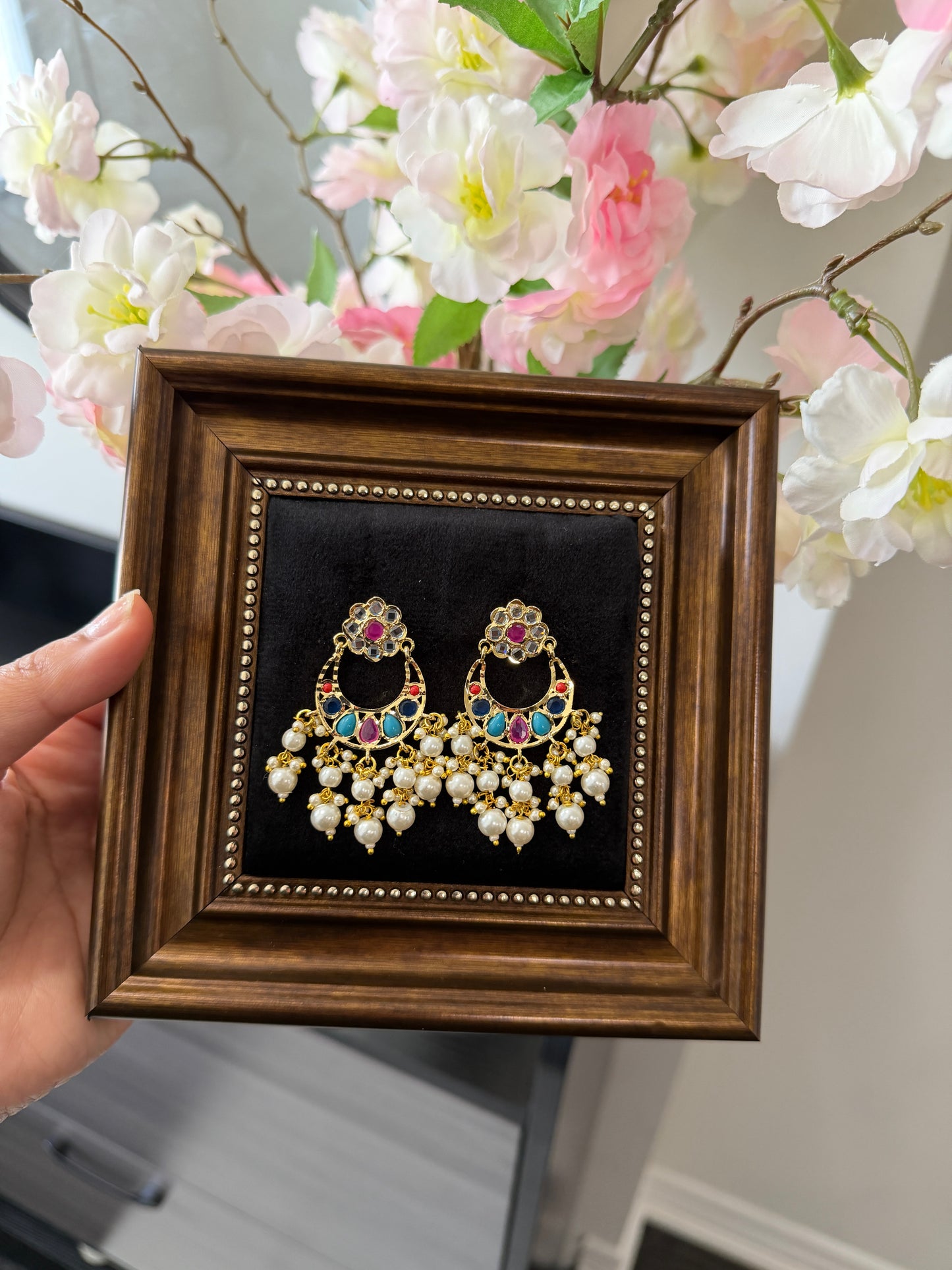 Japneet One Gram Gold Plated Jadau Earrings (Multi)