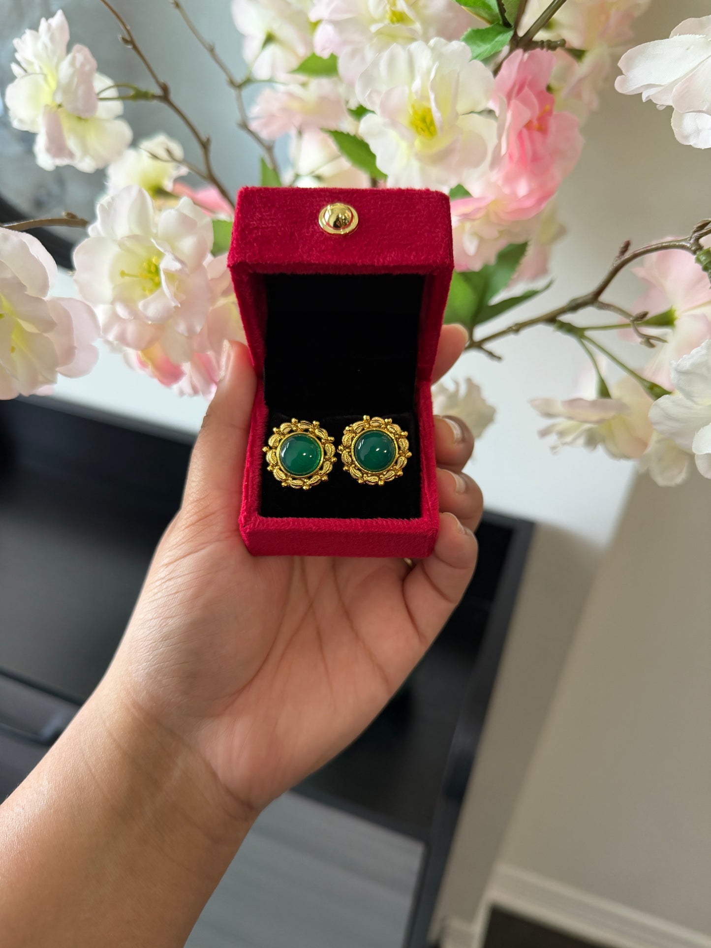 Dilman One Gram Gold Plated Studs (Green)