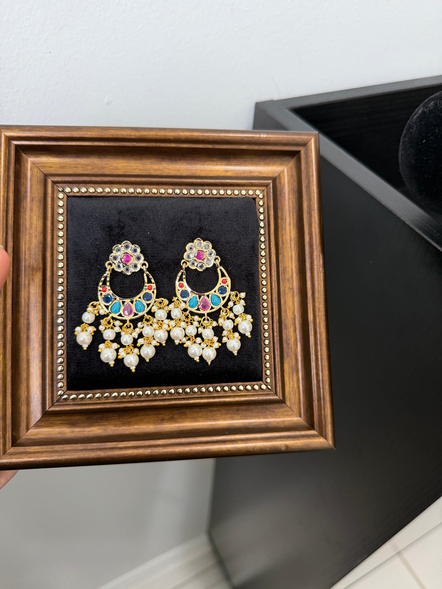 Japneet One Gram Gold Plated Jadau Earrings (Multi)