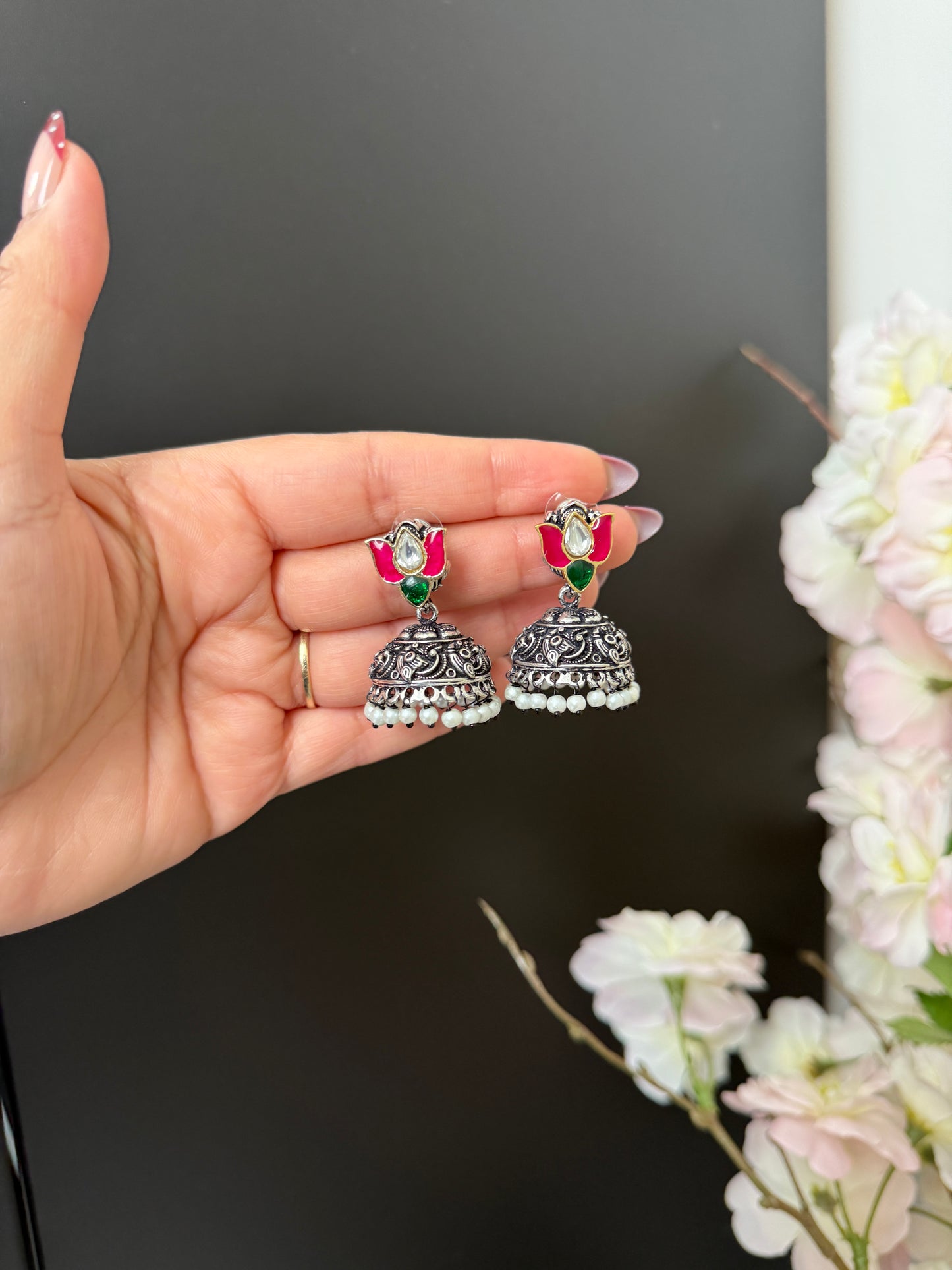 Joti German Silver Kundan Jhumki