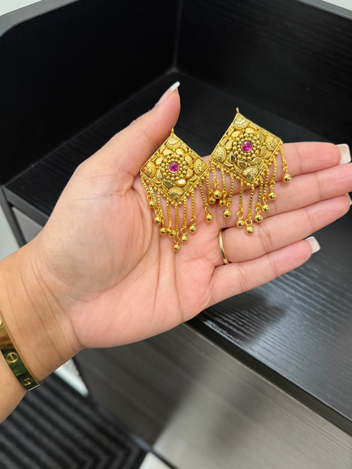 Harmeet Handcrafted Gold Plated Earrings (Ruby)