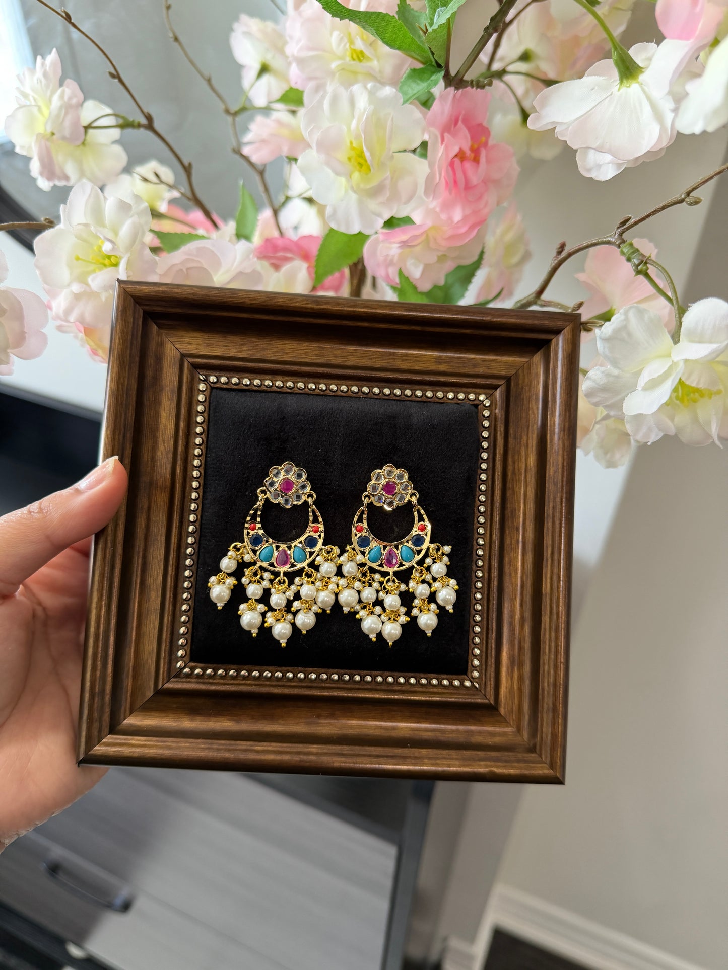 Japneet One Gram Gold Plated Jadau Earrings (Multi)