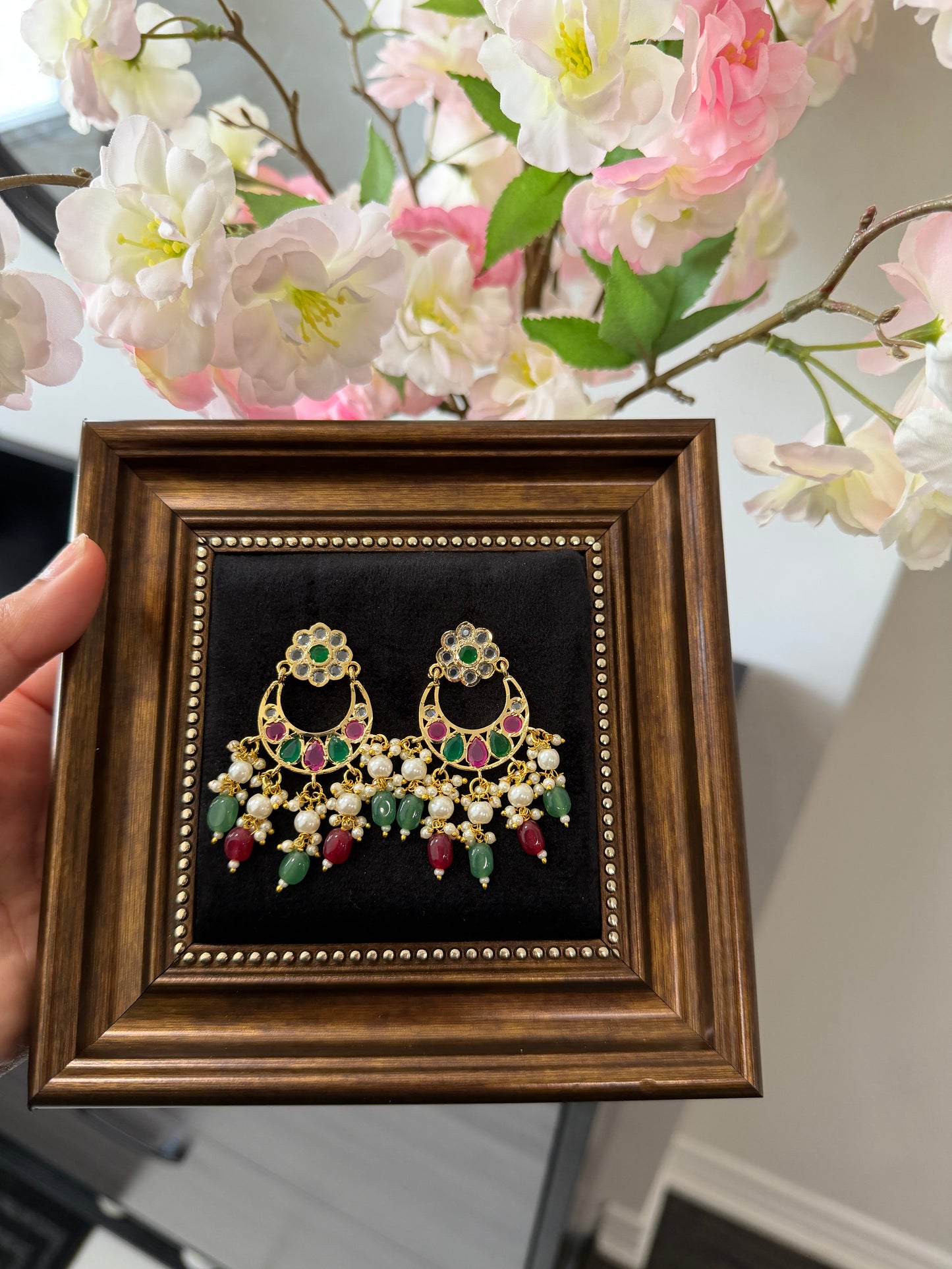 Japneet One Gram Gold Plated Jadau Earrings (Ruby&Green)