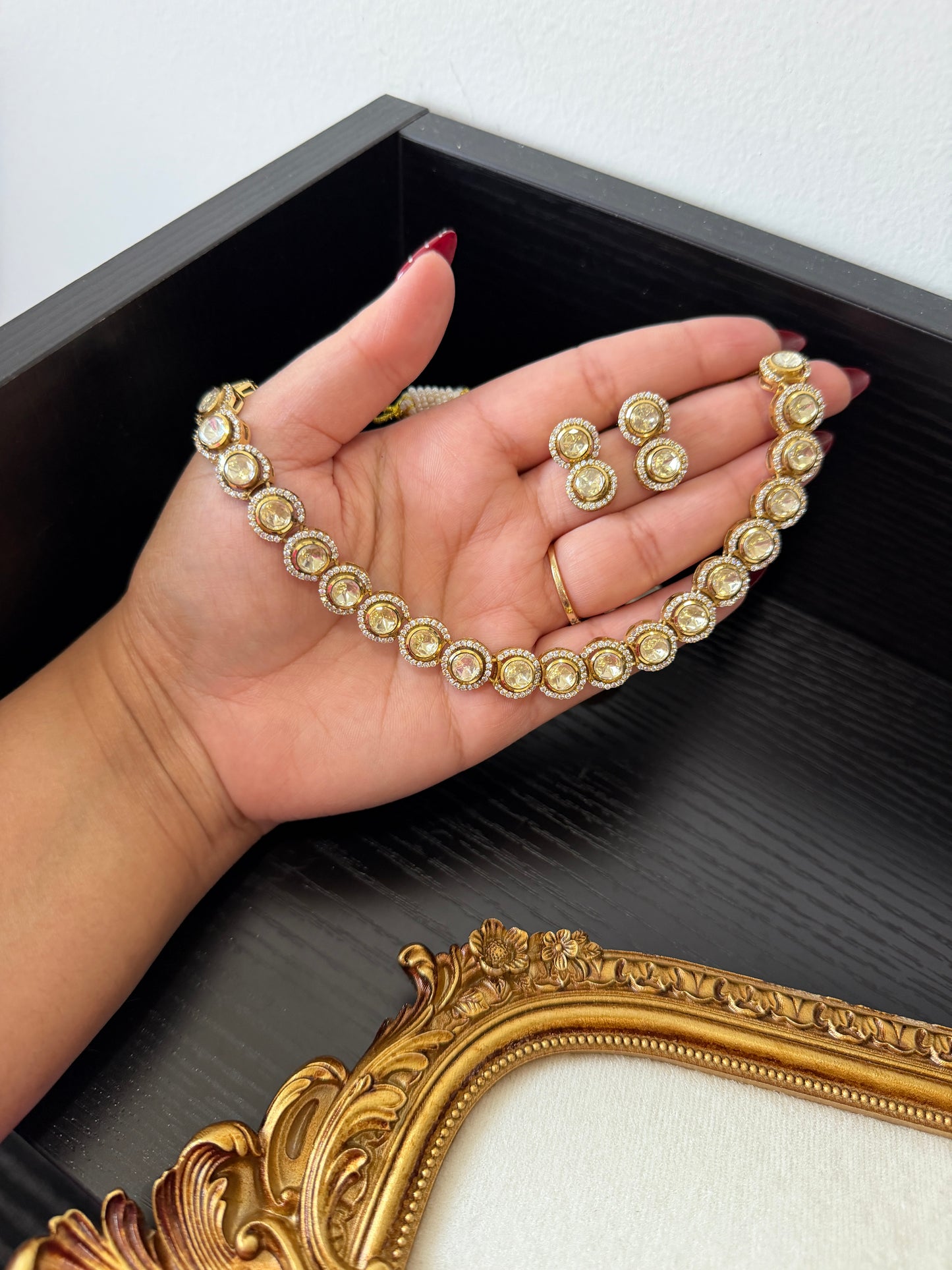 Hasmeet Moissanite Kundan Gold Plated Set