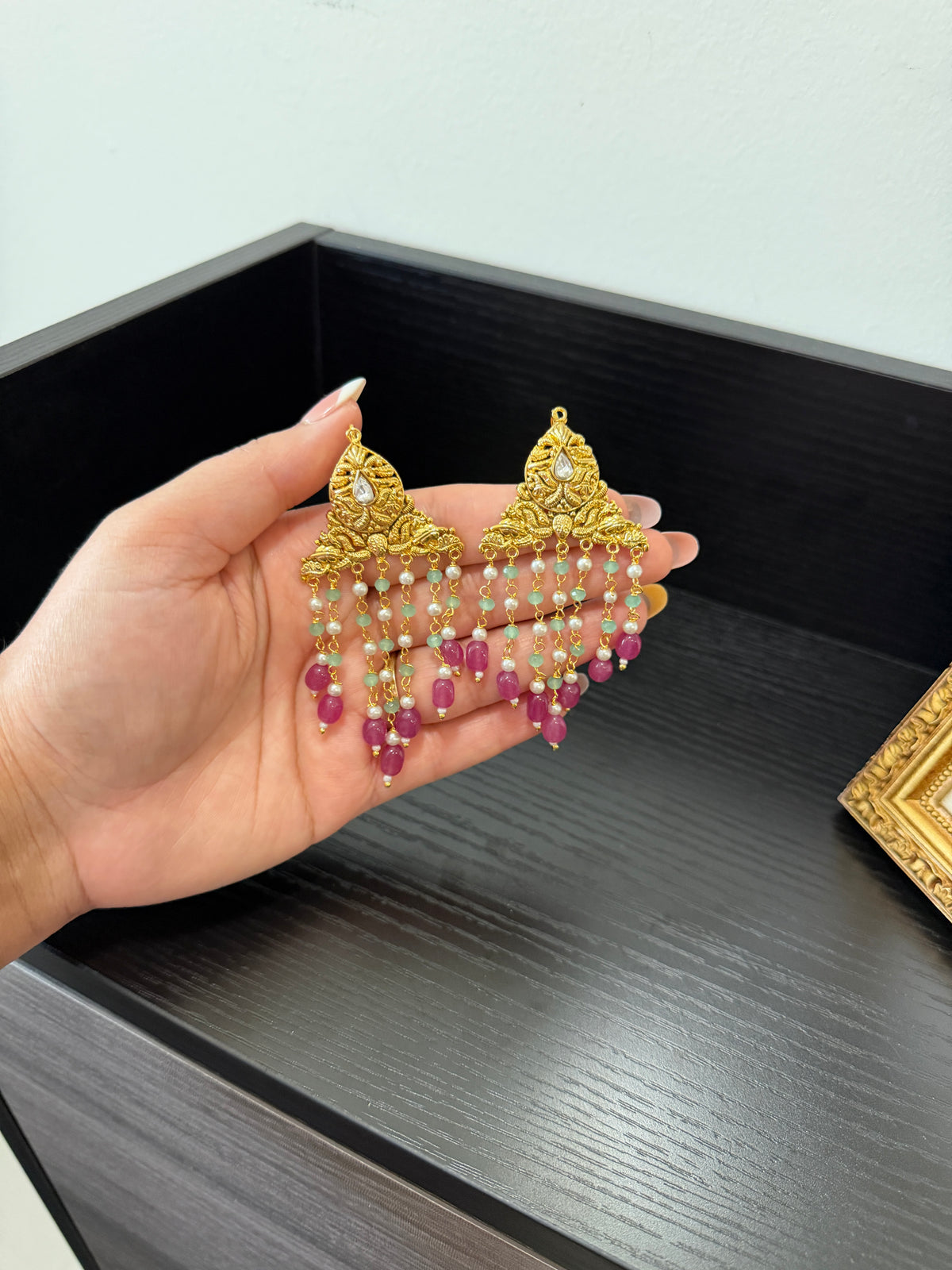 Geet Handcrafted Gold Plated Earrings (Pink)