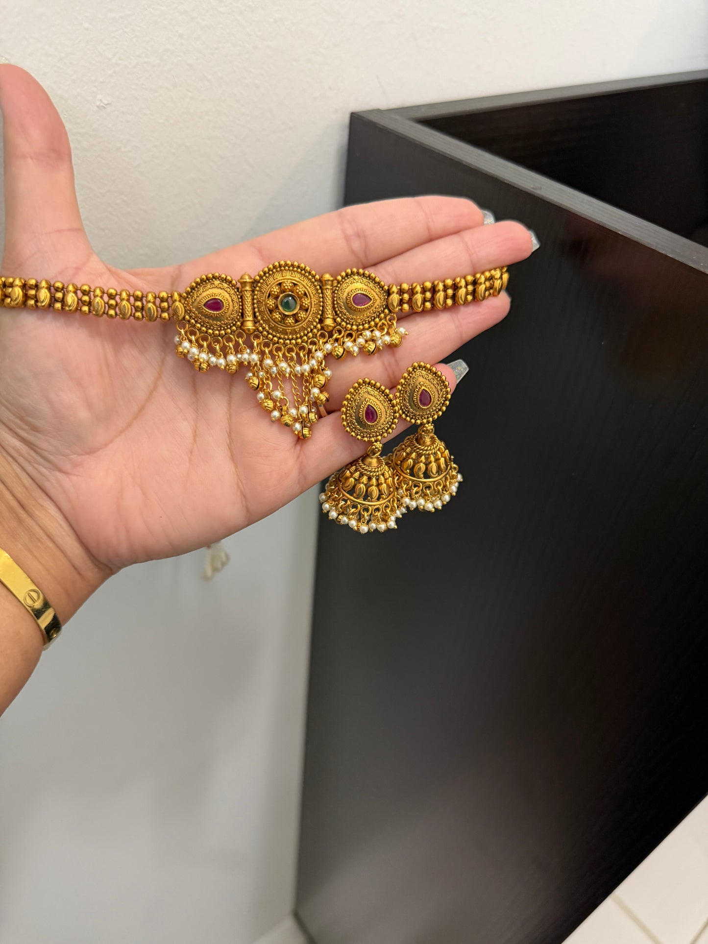 Simmi Micro Gold Plated Set (Ruby&Green)
