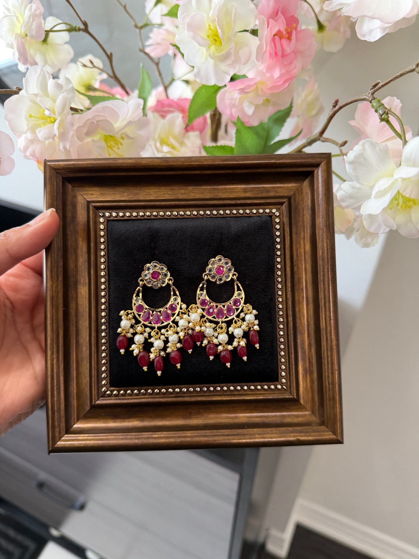 Japneet One Gram Gold Plated Jadau Earrings (Ruby)