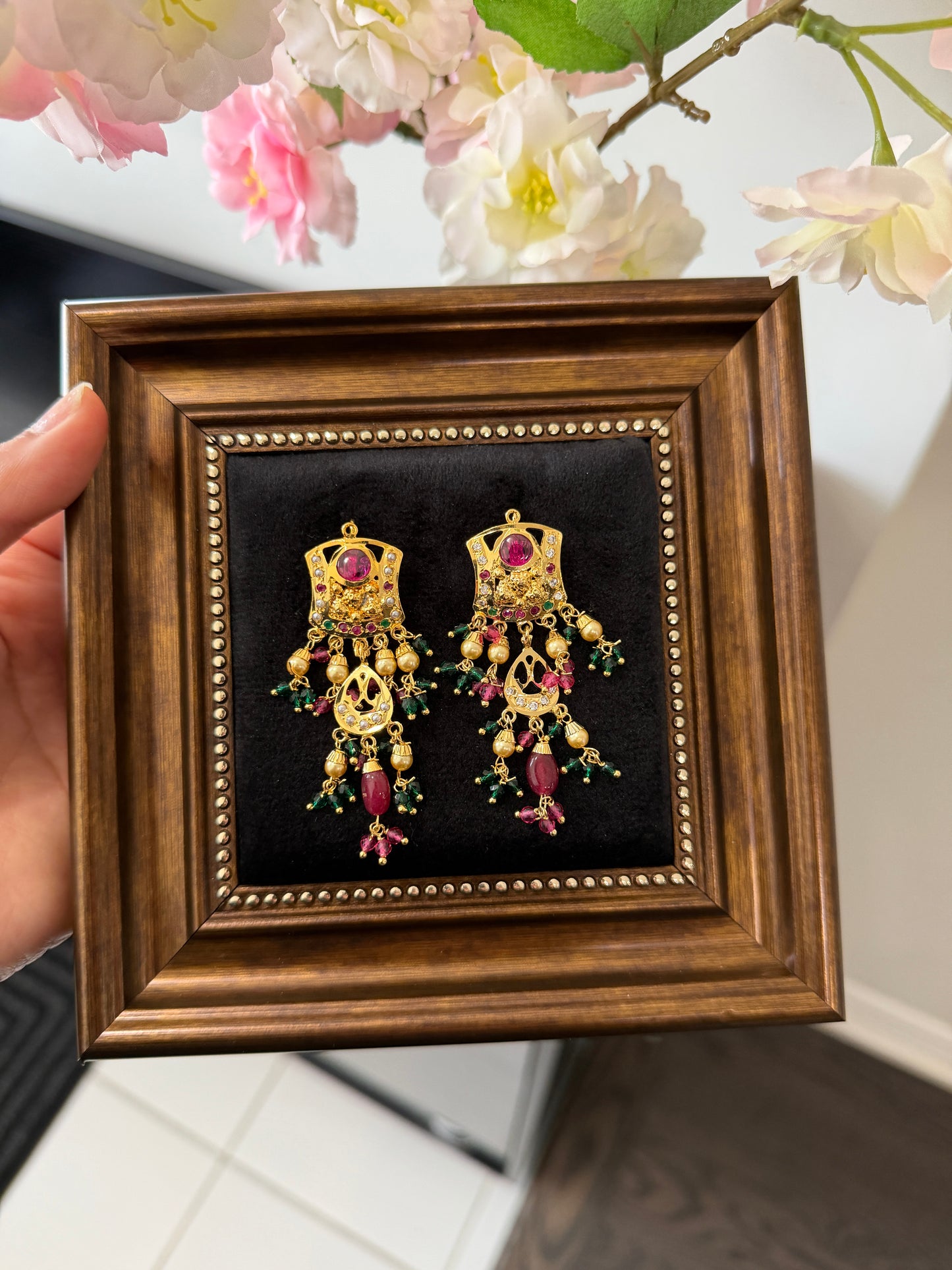 Simrat One Gram Gold Plated Jadau Earrings (Multi)