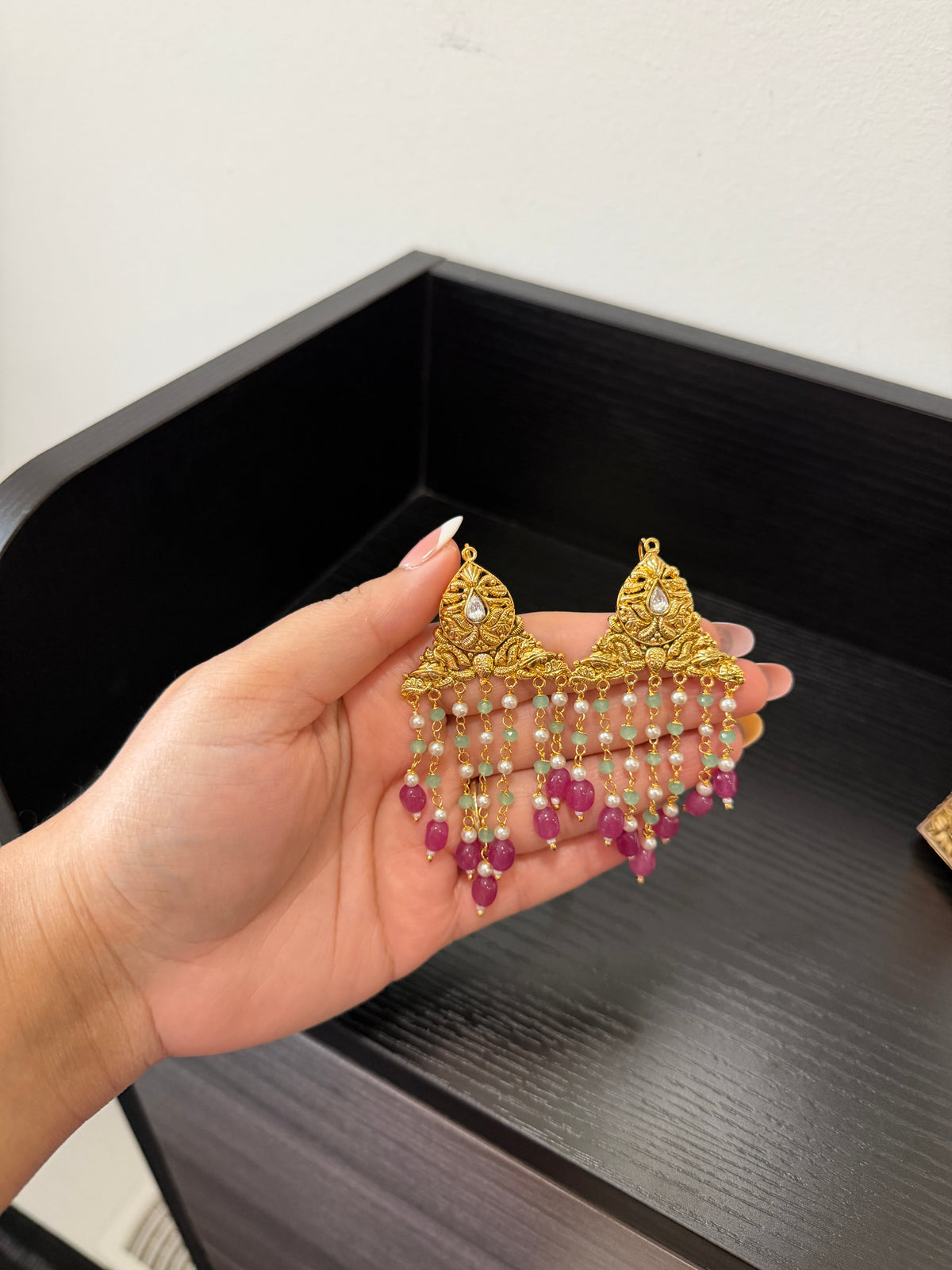 Geet Handcrafted Gold Plated Earrings (Pink)