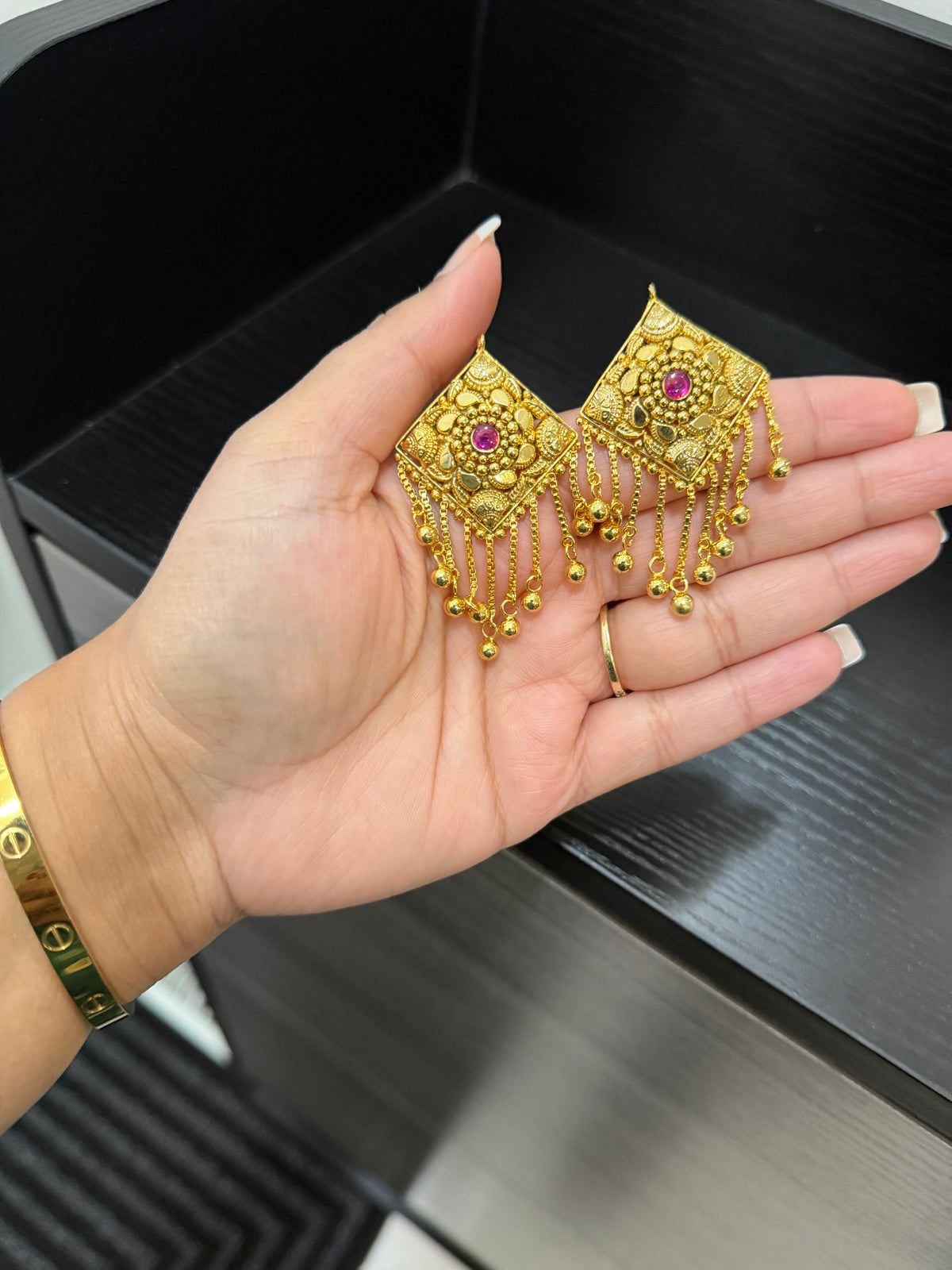 Harmeet Handcrafted Gold Plated Earrings (Ruby)