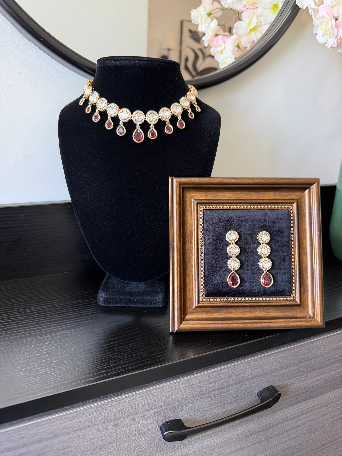 Ikra Kundan Gold Plated Set (Ruby)