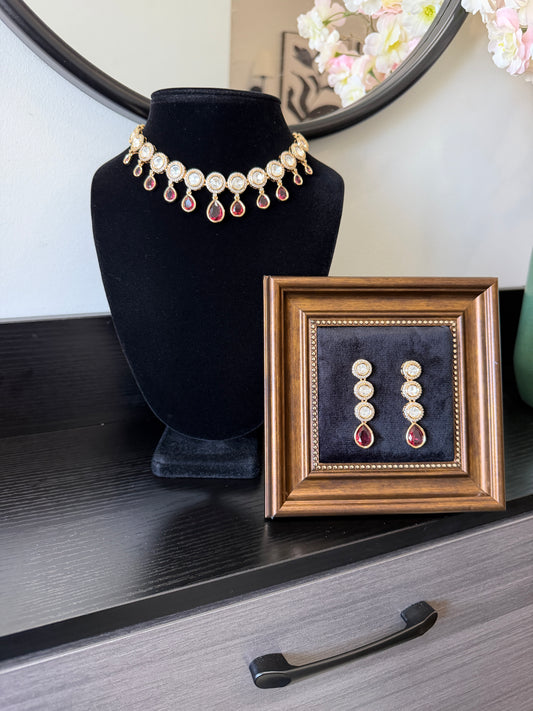 Ikra Kundan Gold Plated Set (Ruby)