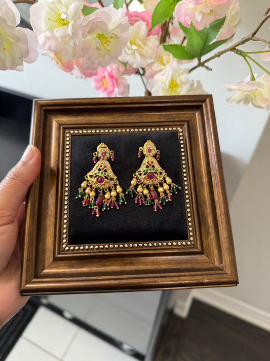 Simranjit One Gram Gold Plated Jadau Earrings (Ruby&Green)
