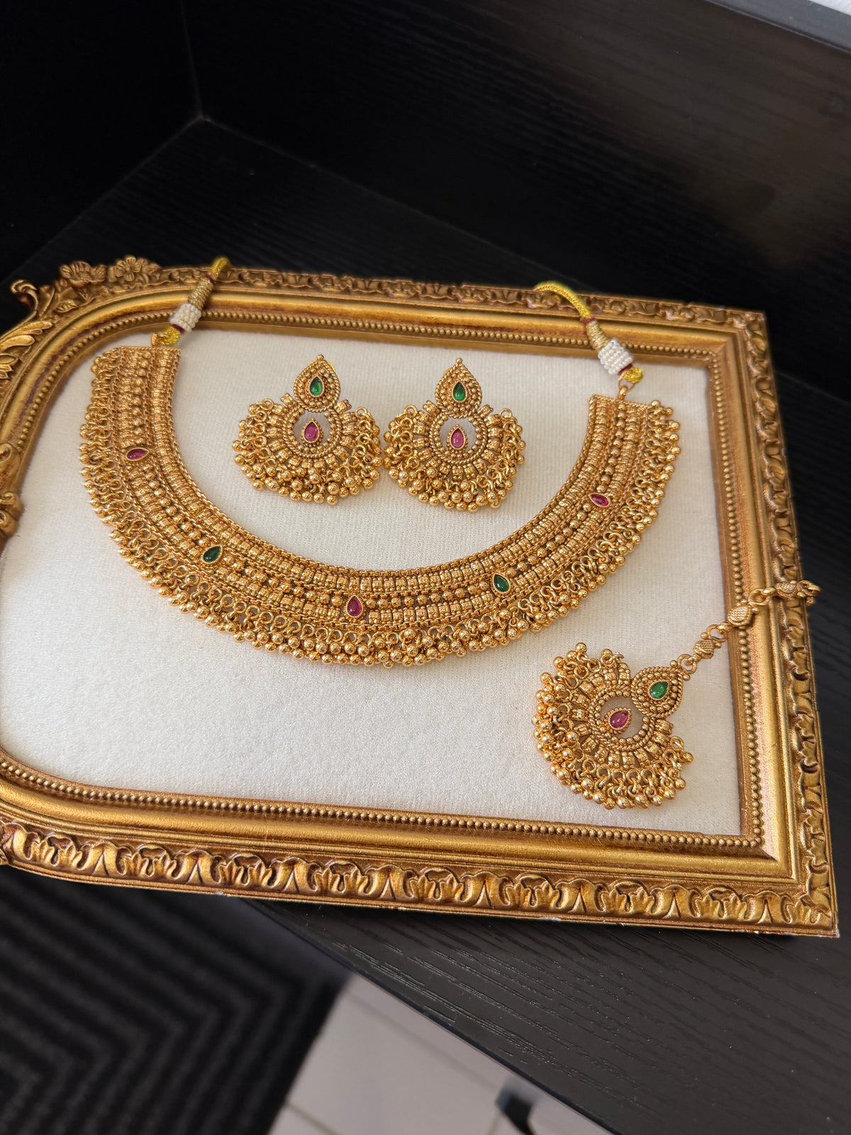 Daisy Antique Plated Set (Ruby&Green)