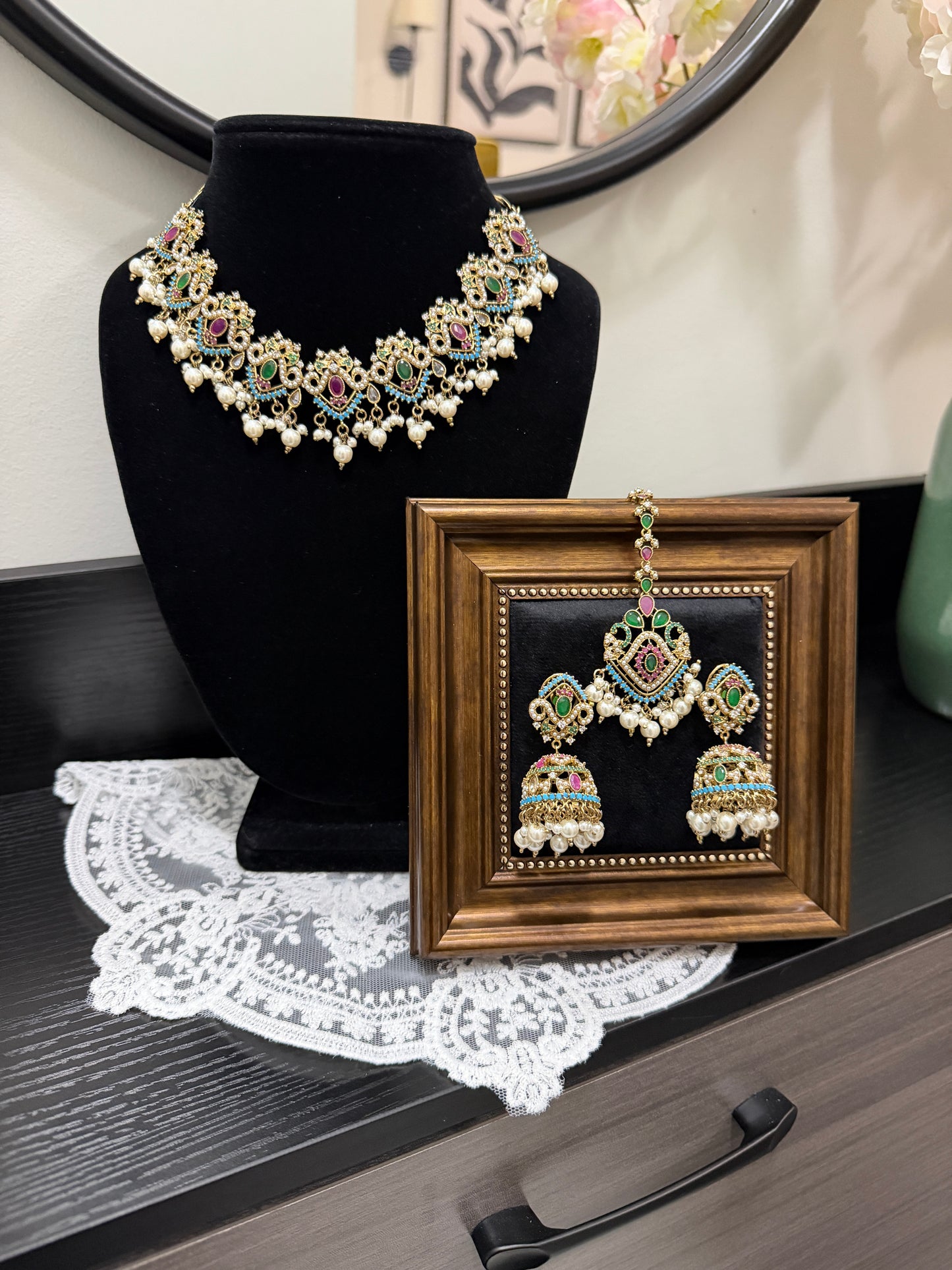 Jyot Statement Jadau Set ( Multi Colour)