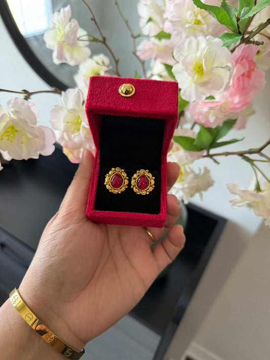 Gurnoor One Gram Gold Plated Studs (Ruby)