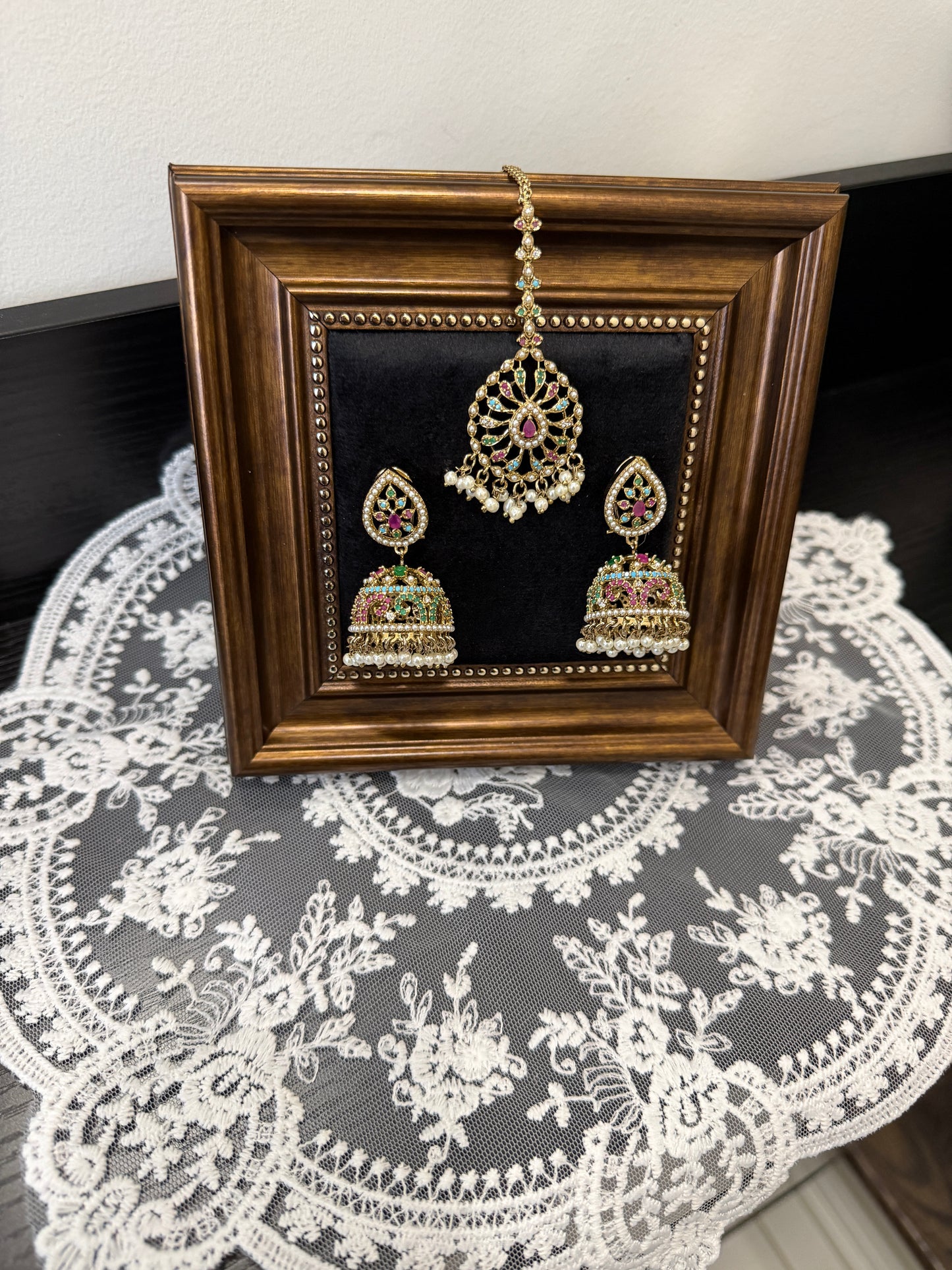 Mahira Jadau Jhumki Tikka Set (Mutli Colour )