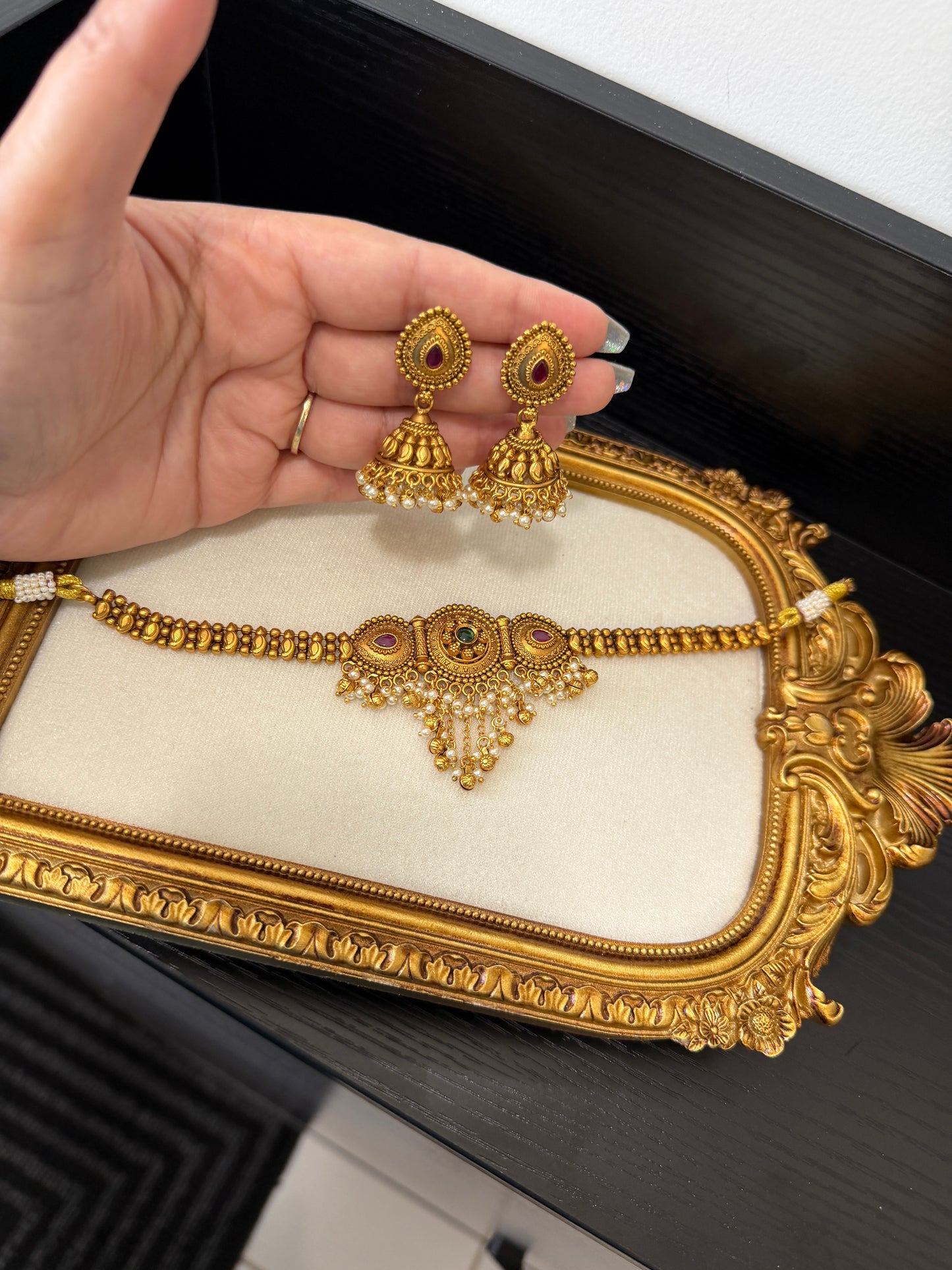 Simmi Micro Gold Plated Set (Ruby&Green)