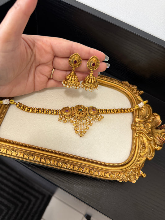 Simmi Micro Gold Plated Set (Ruby&Green)