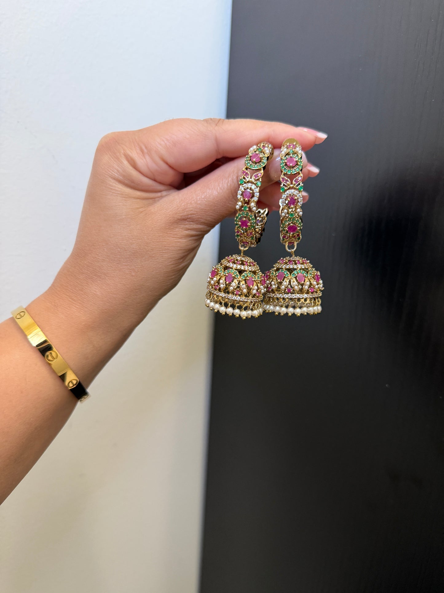 Sehreet Statement Jadau Earrings (Ruby & Green)