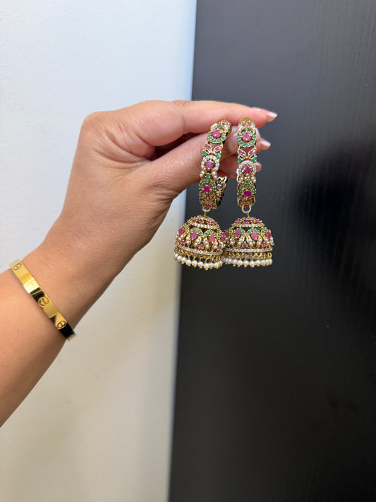 Sehreet Statement Jadau Earrings (Ruby & Green)