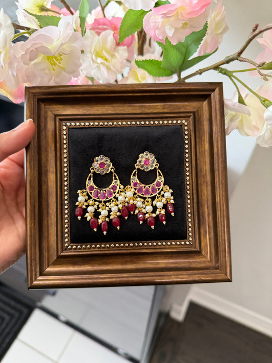 Japneet One Gram Gold Plated Jadau Earrings (Ruby)