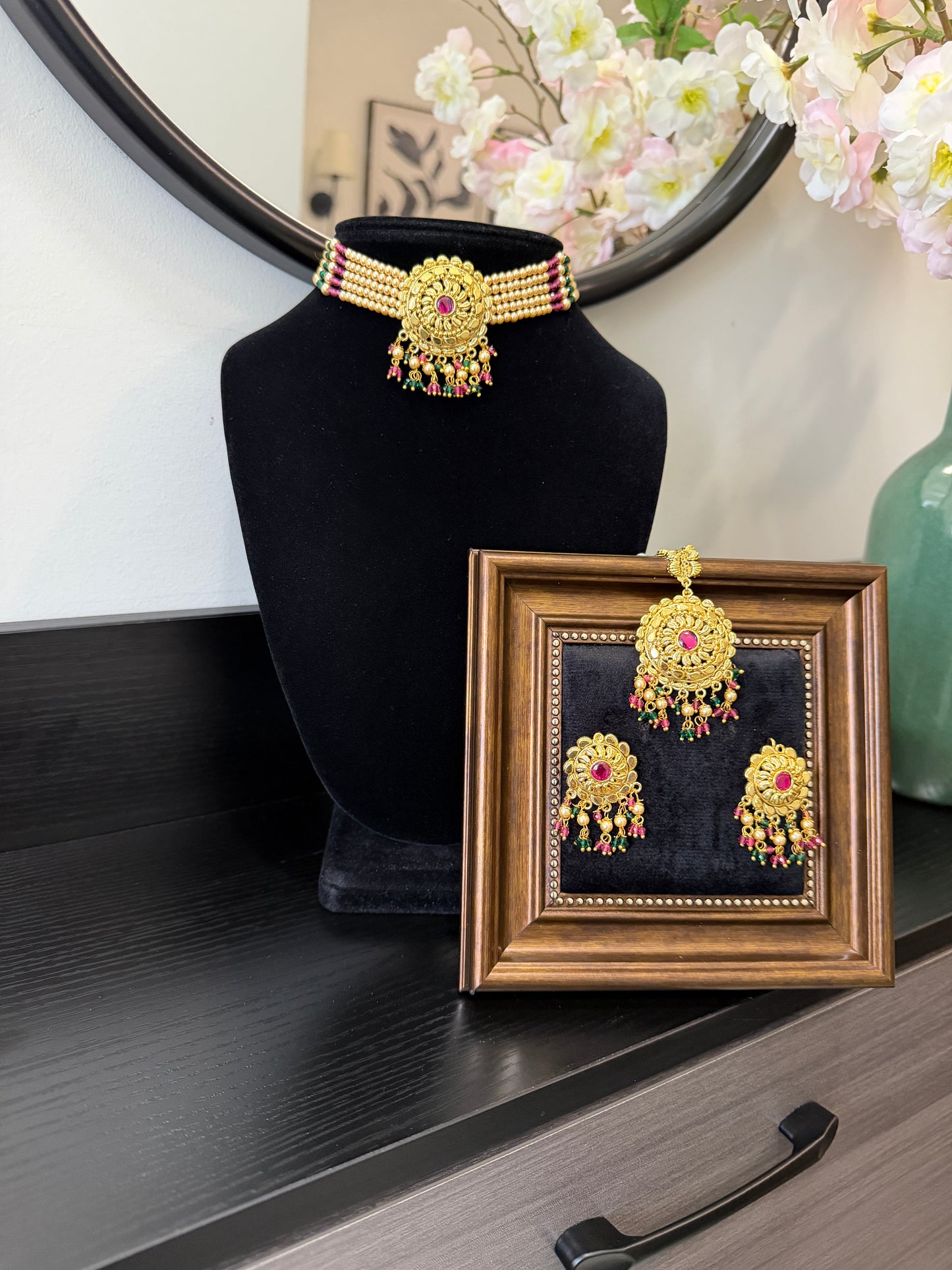 Dilraj Punjabi Traditional Look Set (Ruby & Green)