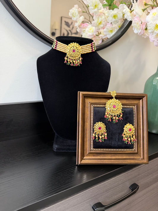Dilraj Punjabi Traditional Look Set (Ruby & Green)