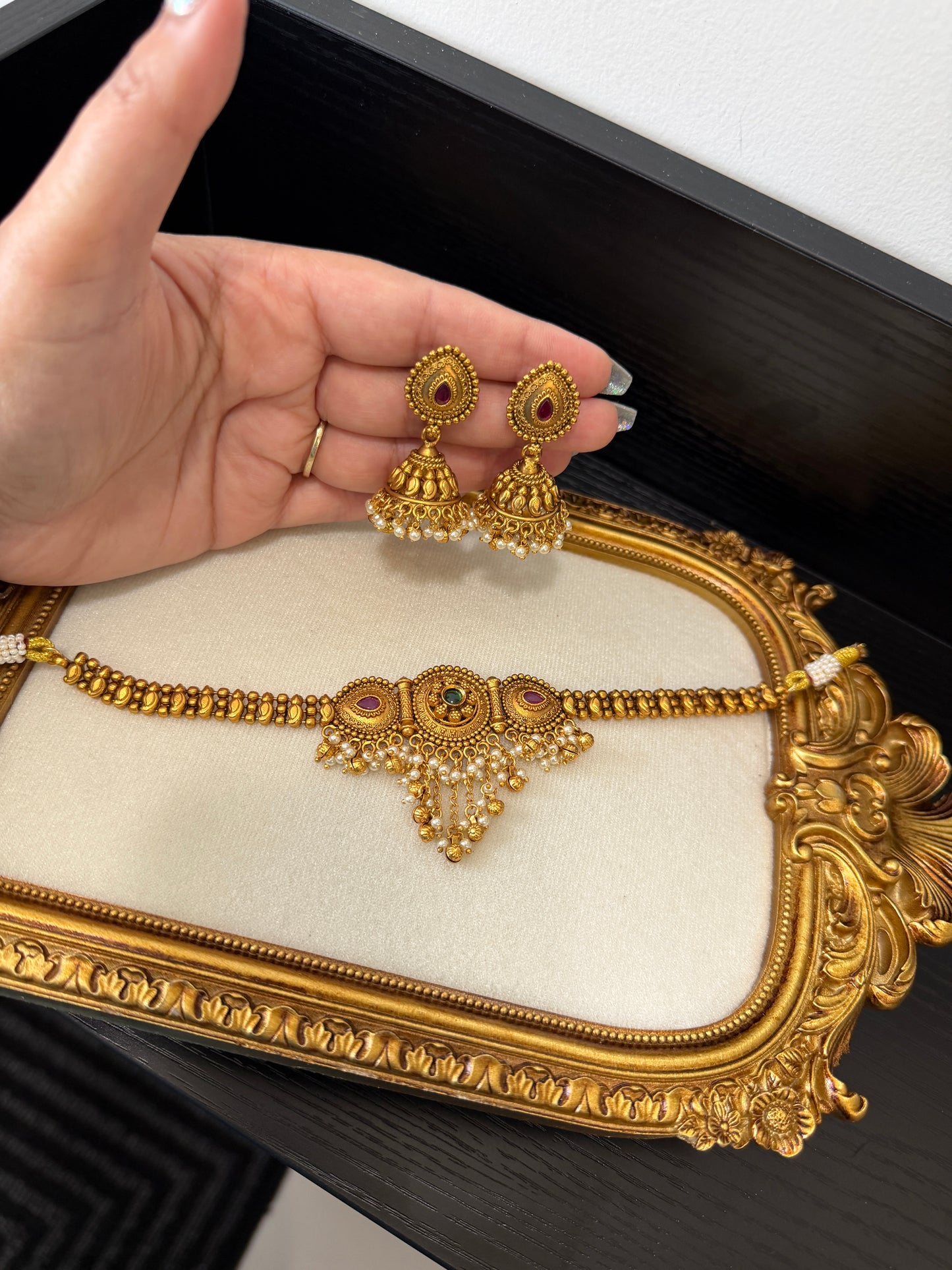 Simmi Micro Gold Plated Set (Ruby&Green)
