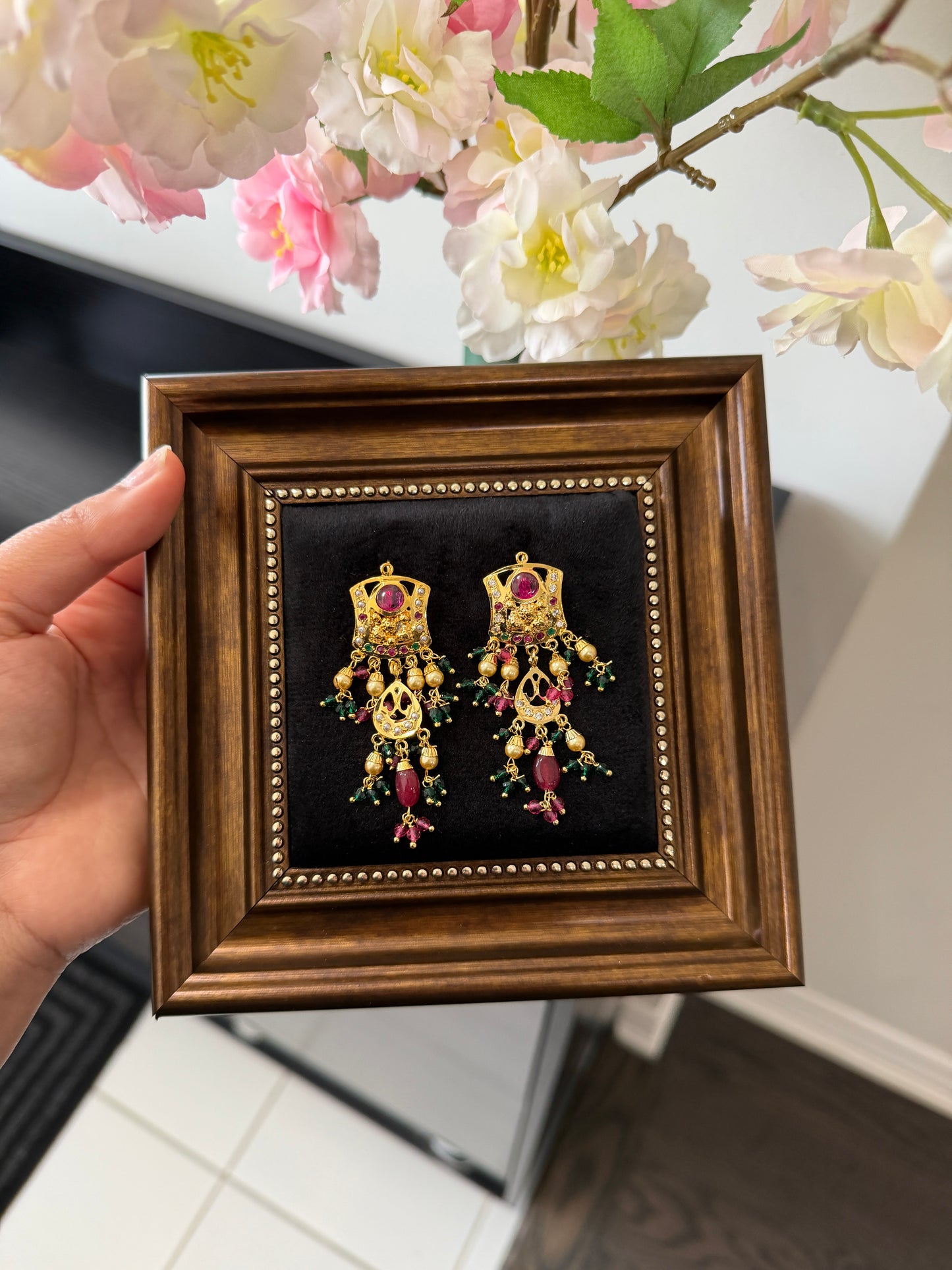 Simrat One Gram Gold Plated Jadau Earrings (Multi)