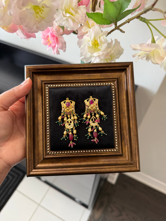 Simrat One Gram Gold Plated Jadau Earrings (Multi)