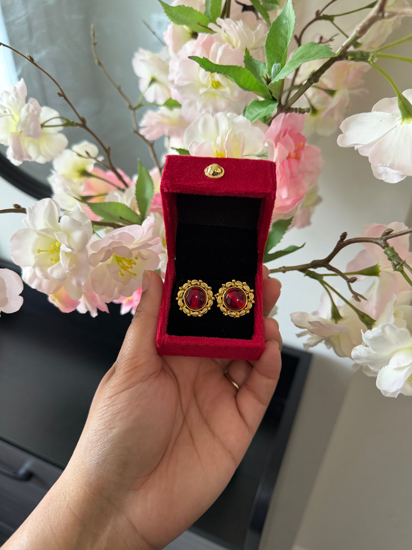 Dilman One Gram Gold Plated Studs (Ruby)