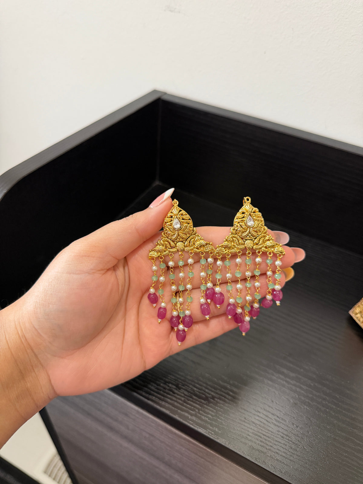 Geet Handcrafted Gold Plated Earrings (Pink)