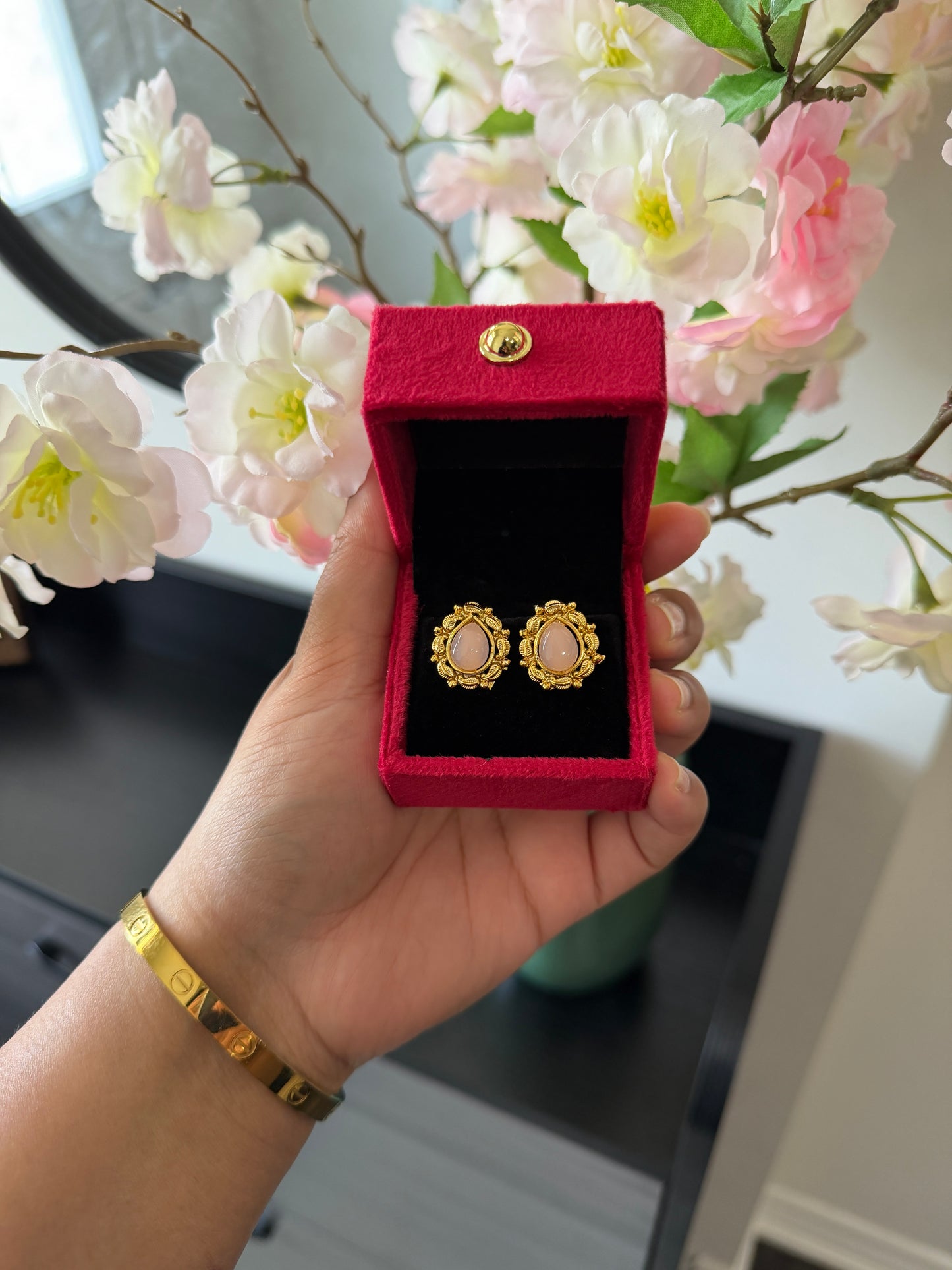 Gurnoor One Gram Gold Plated Studs (Pink)