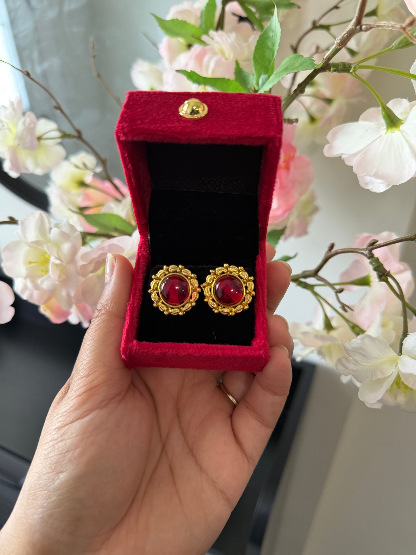 Dilman One Gram Gold Plated Studs (Ruby)